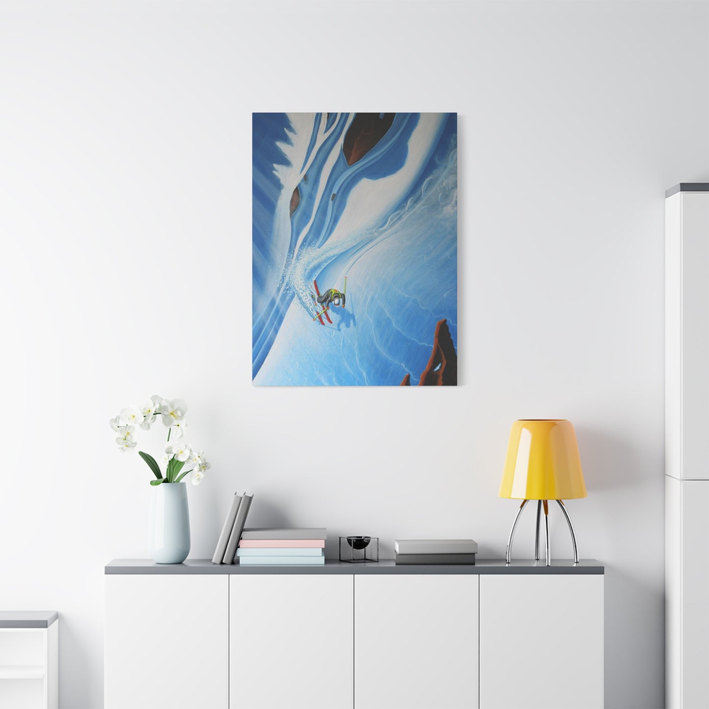 Skiing In Snowy Rocks Wall Art & Canvas Prints