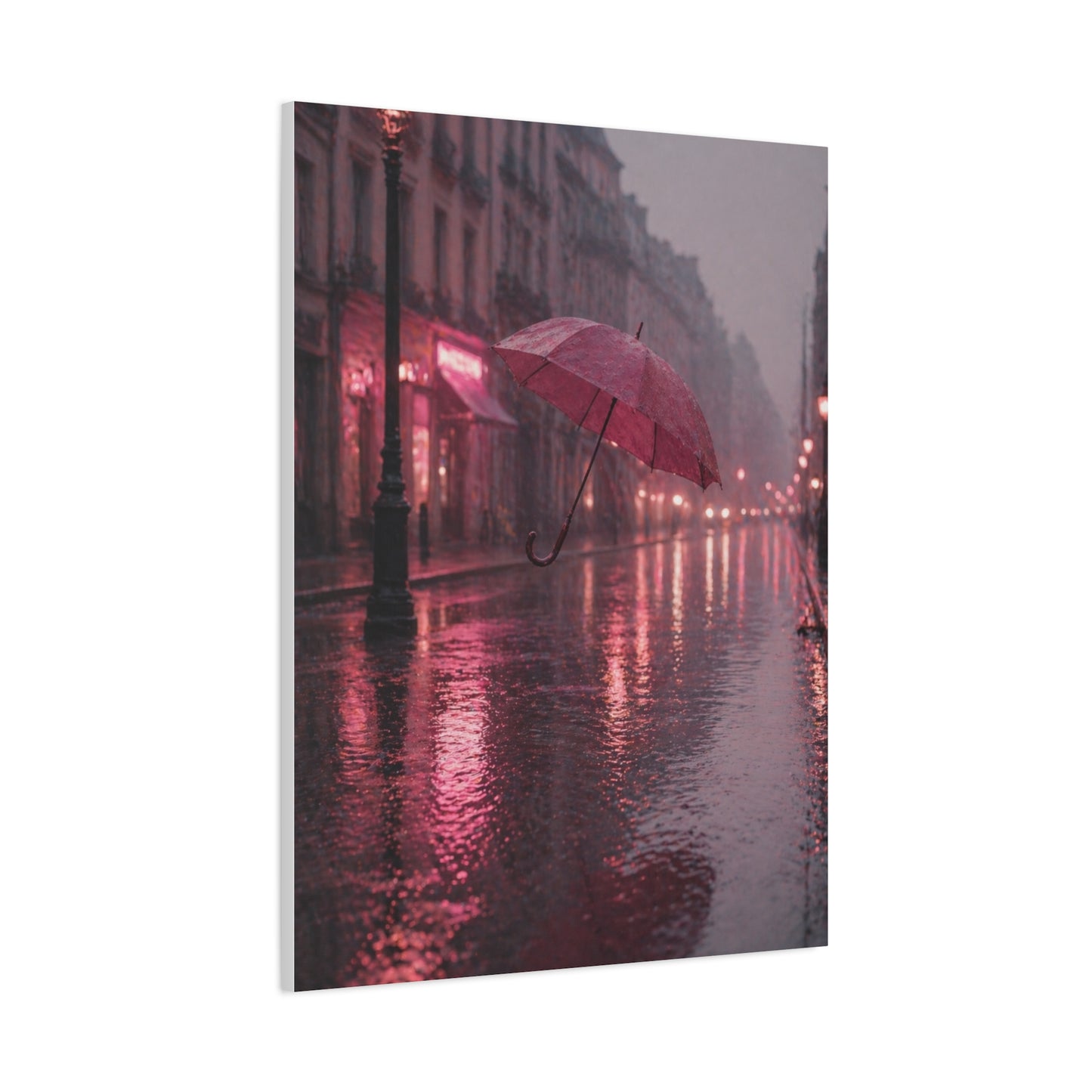Dreamy Pink Umbrella Rain Scene Wall Art & Canvas Print