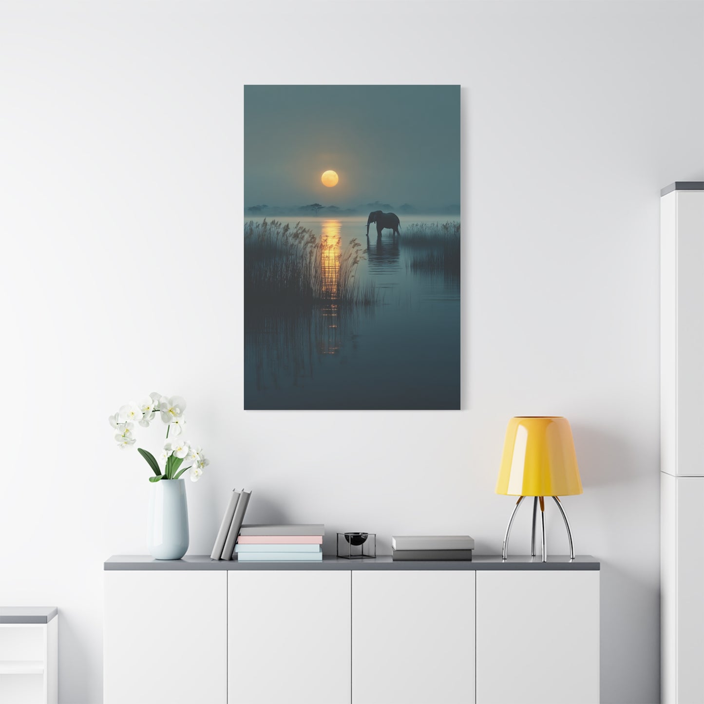 Moonlit Elephant Lake Reflection Wall Art & Canvas Print