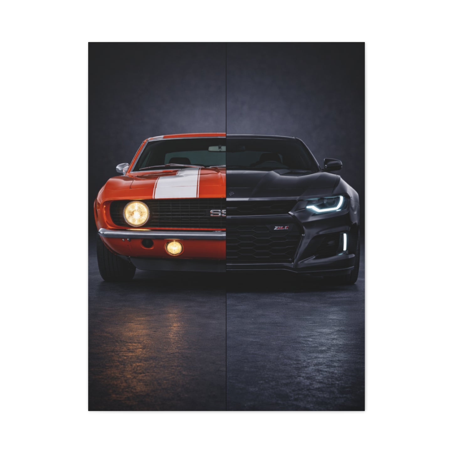 Chevrolet Camaro Split Classic SS vs Modern ZL1 Wall Art & Canvas Prints