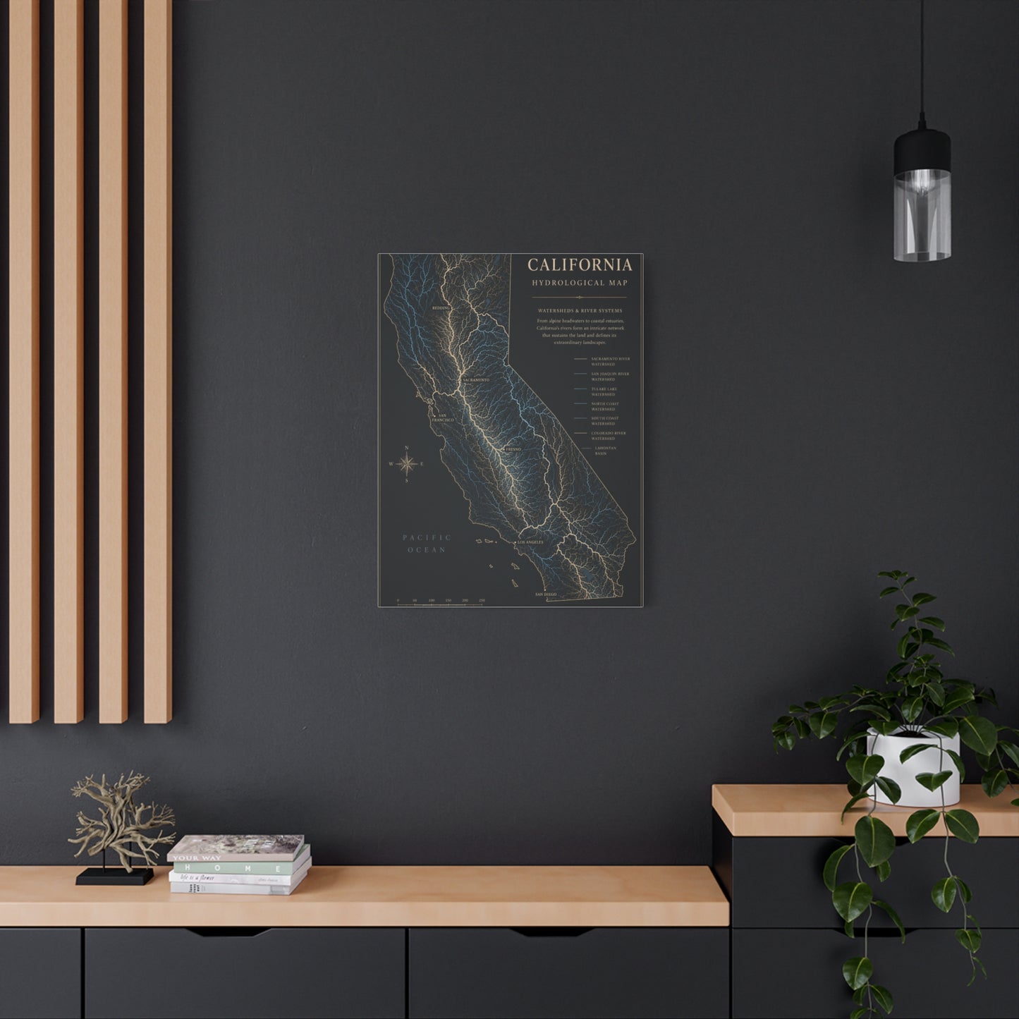 California Hydrological Watershed Map Wall Art & Canvas Print