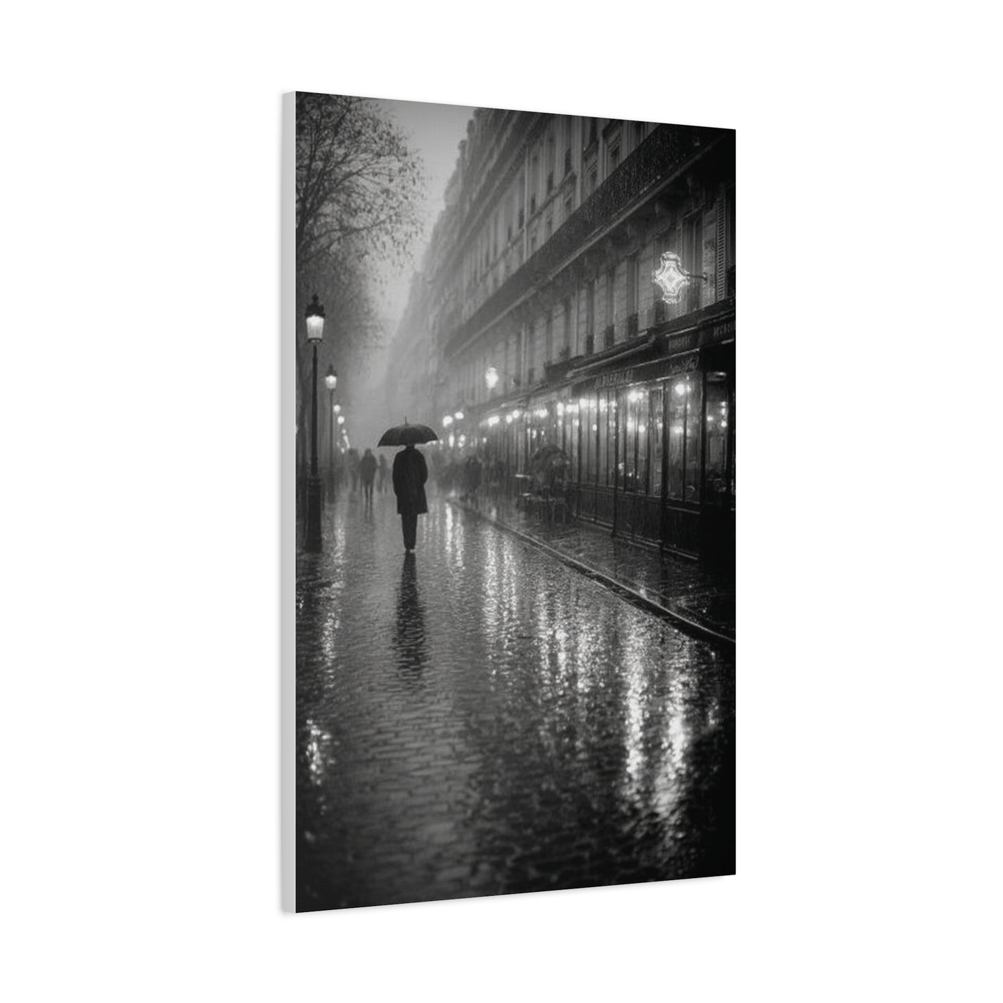 Rainy Paris Street Monochrome Wall Art & Canvas Print