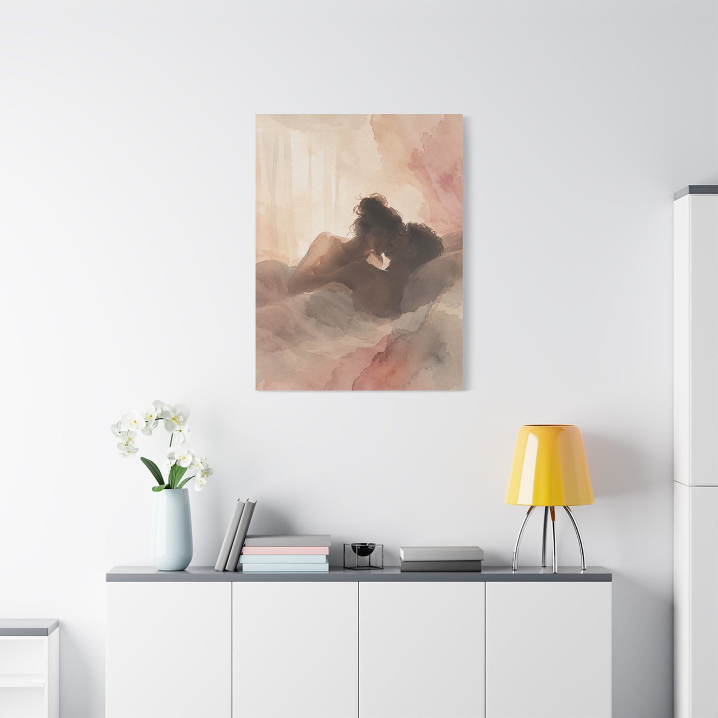 Blush Watercolor Lovers Close Embrace Wall Art & Canvas Print