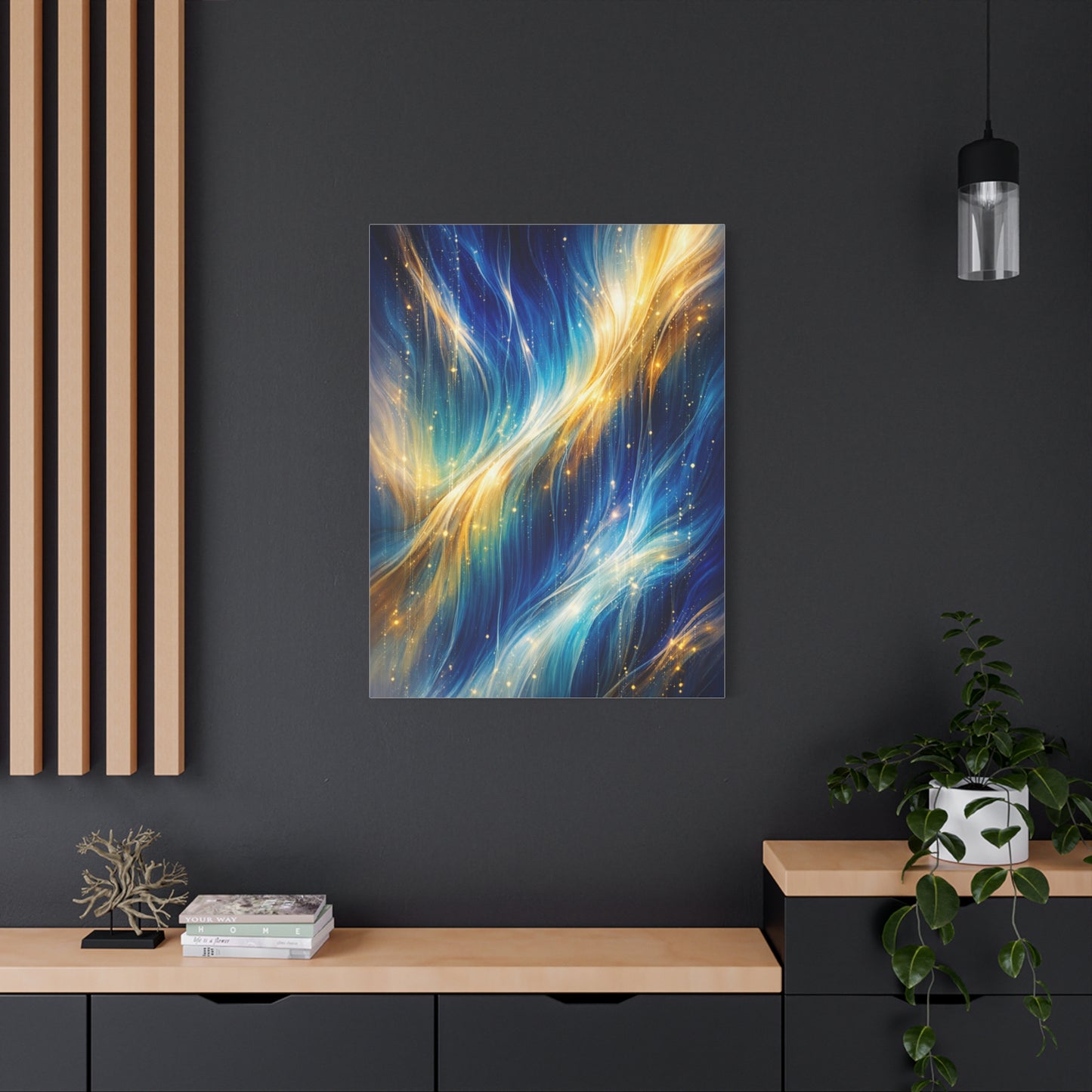 Blue-and-Gold Rain Abstract Wall Art & Canvas Print
