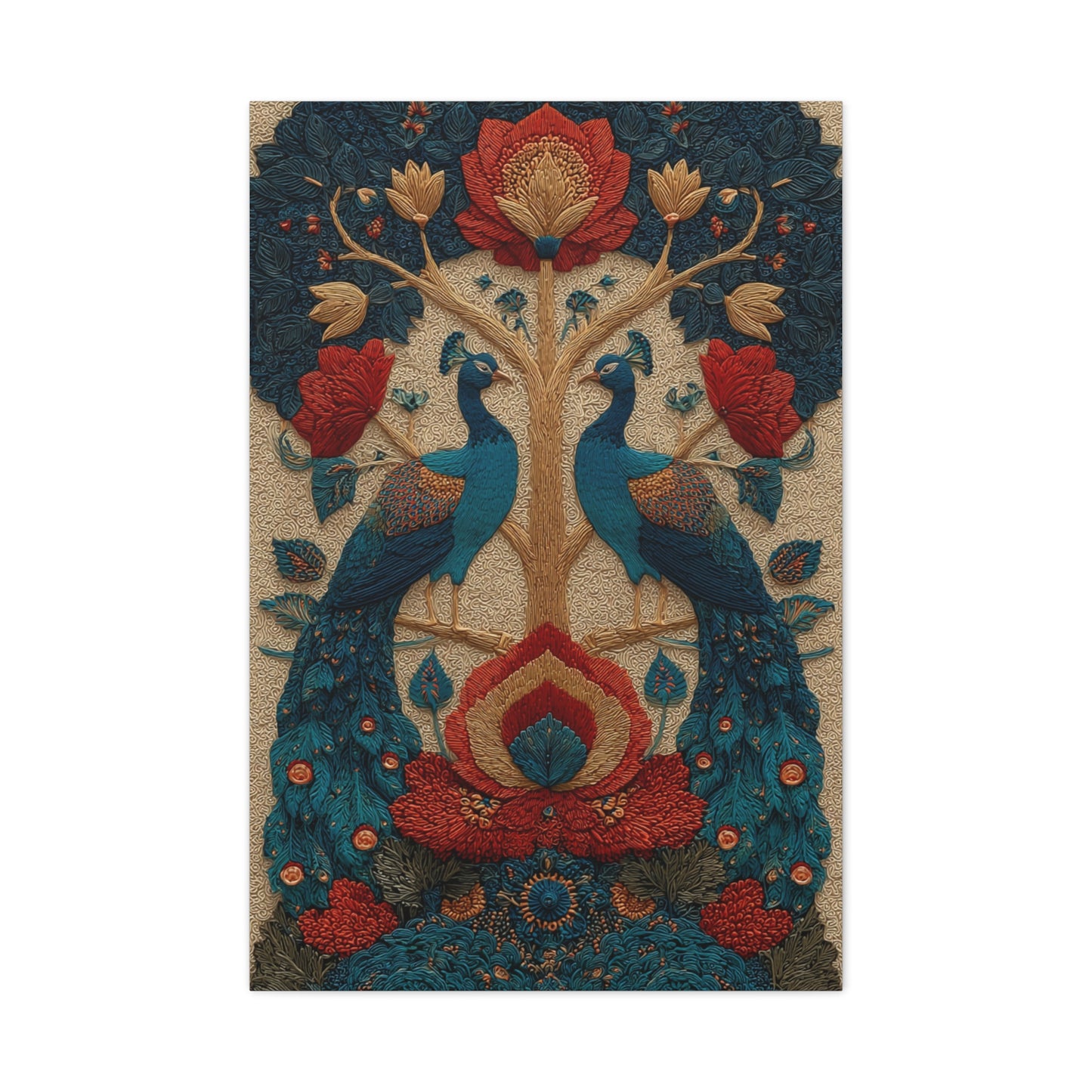 Folk Peacock Tree of Life Wall Art & Canvas Print