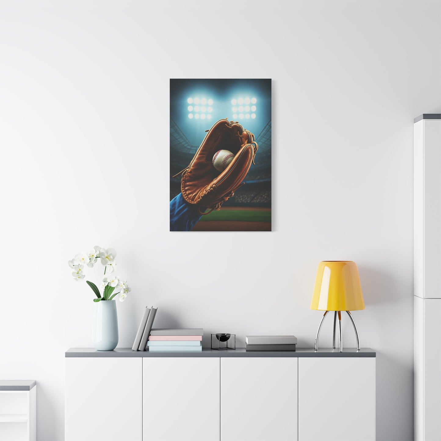 Baseball Glove Catch Under Stadium Lights Wall Art & Canvas Prints