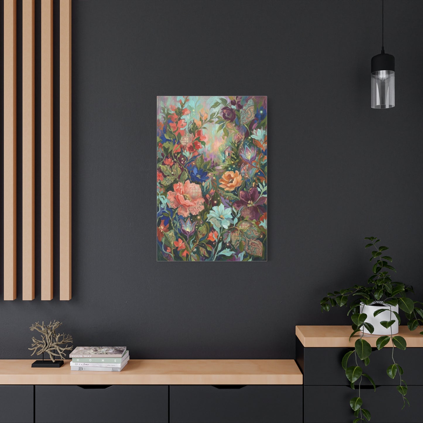 Enchanted Floral Garden & Fireflies Wall Art & Canvas Print