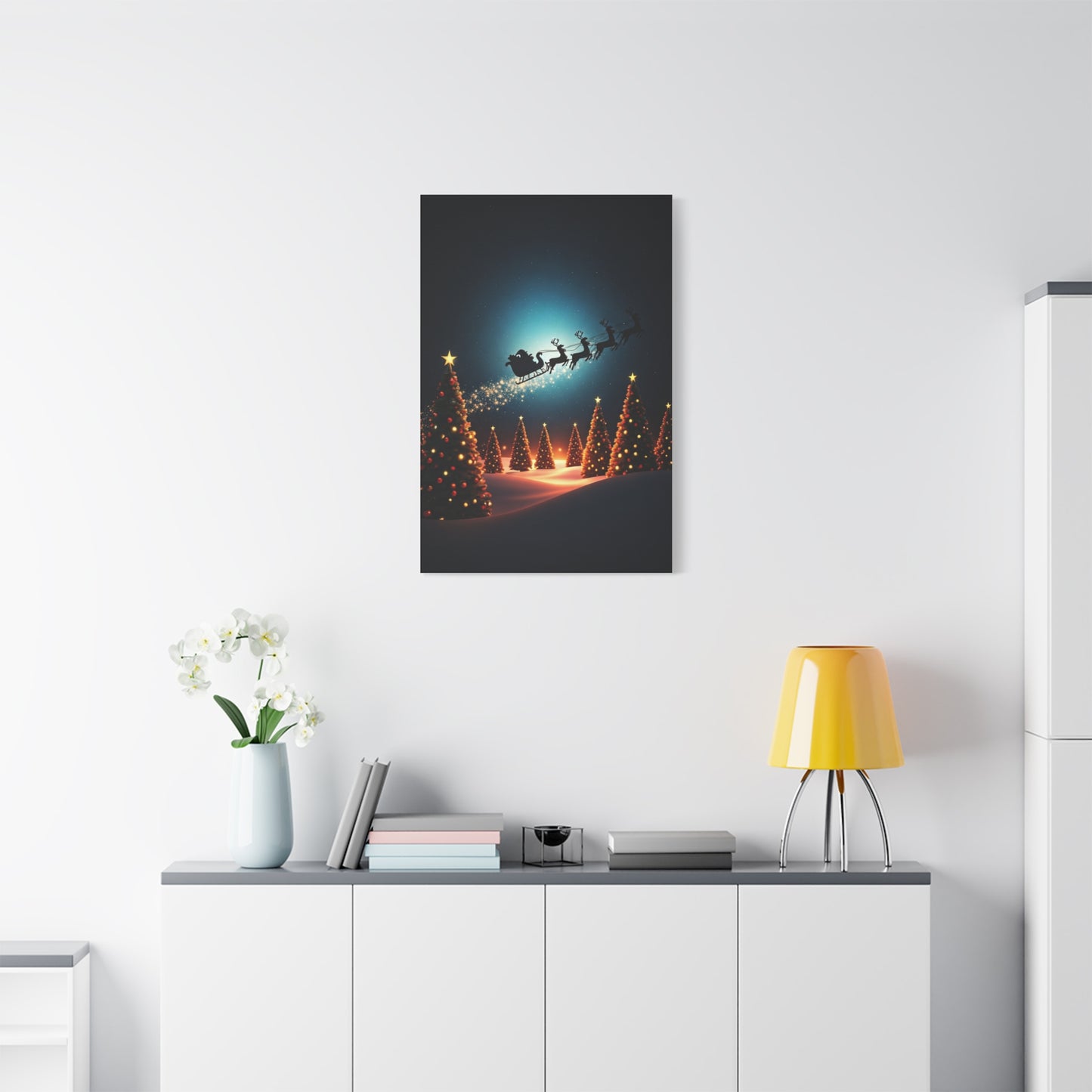 Santa Sleigh Midnight Flight Wall Art & Canvas Print