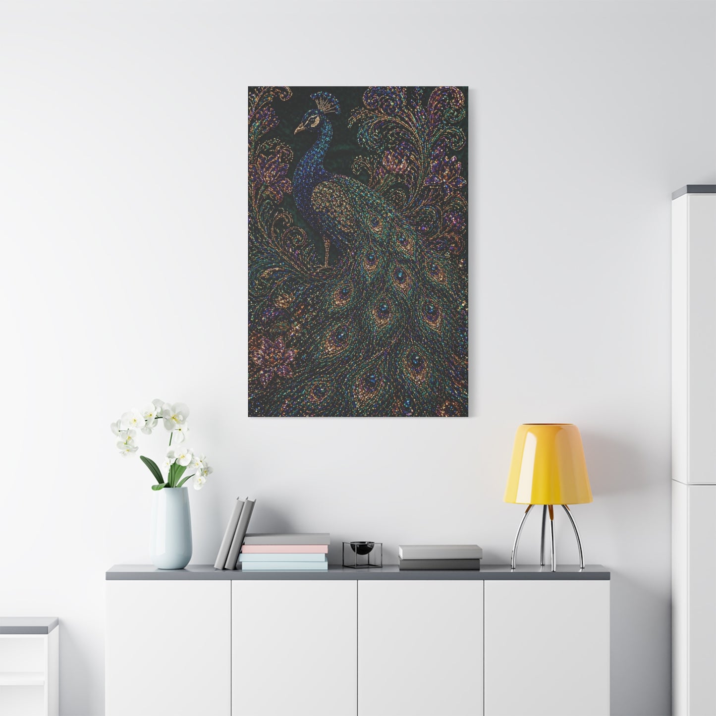 Beaded Textile Peacock Couture Wall Art & Canvas Print