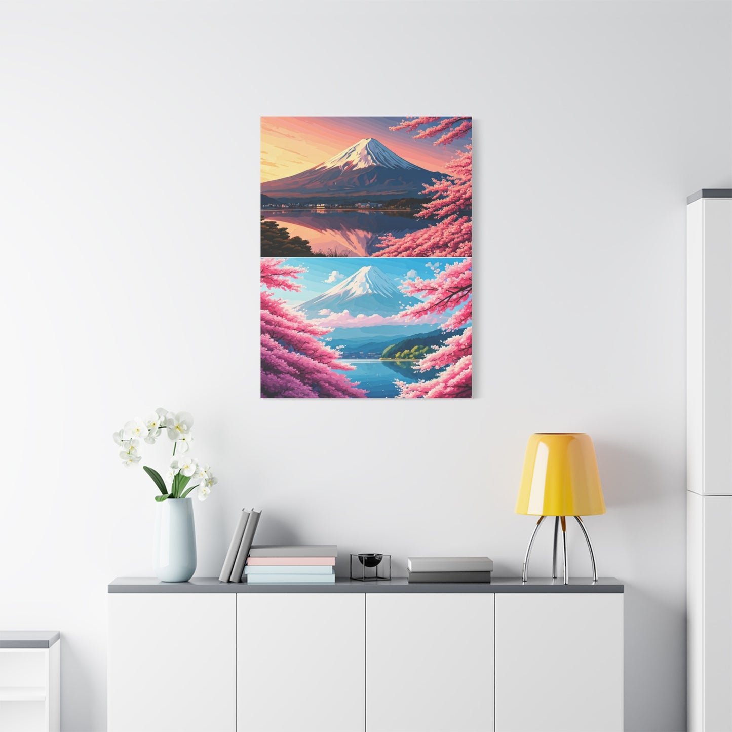 Mount Fuji Sakura Reflection Landscape Wall Art & Canvas Prints