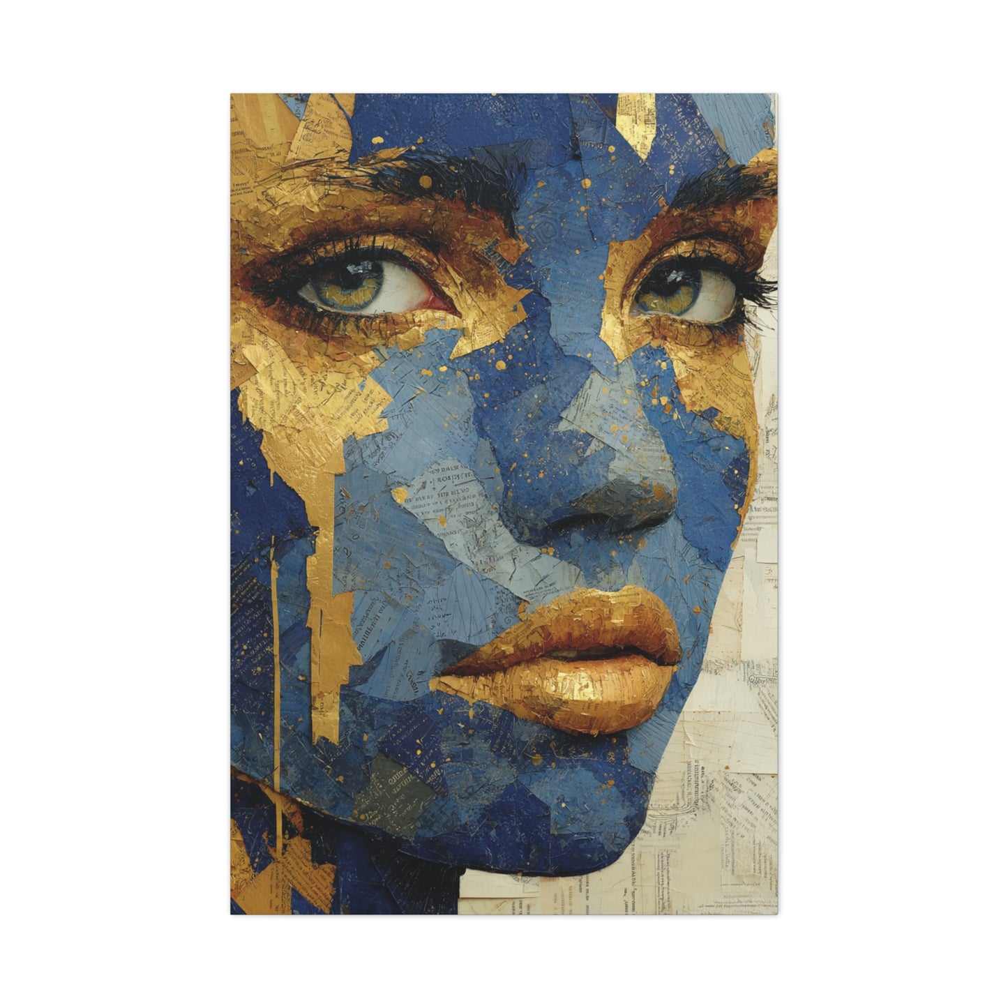 Blue and Gold Abstract Face Collage Wall Art & Canvas Print