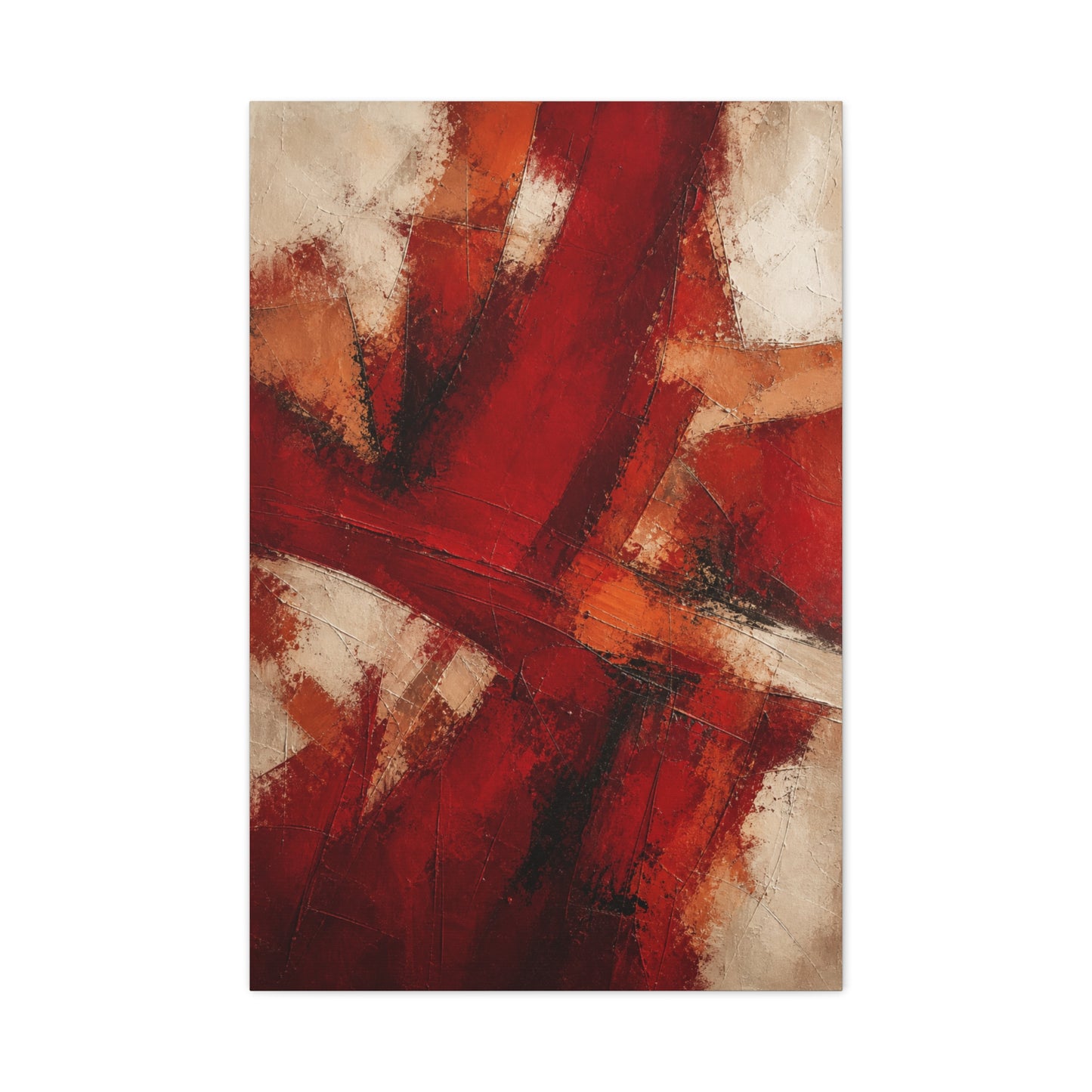 Abstract Crimson Cross Composition Wall Art & Canvas Print
