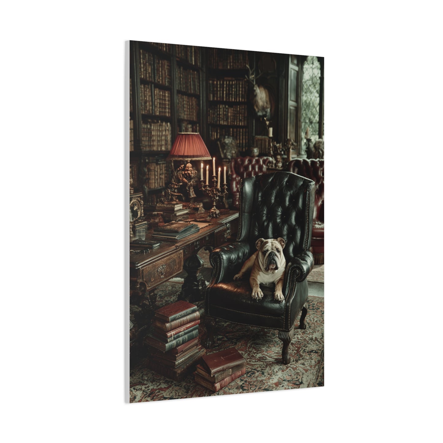 English Bulldog Gentleman’s Library Wall Art & Canvas Print