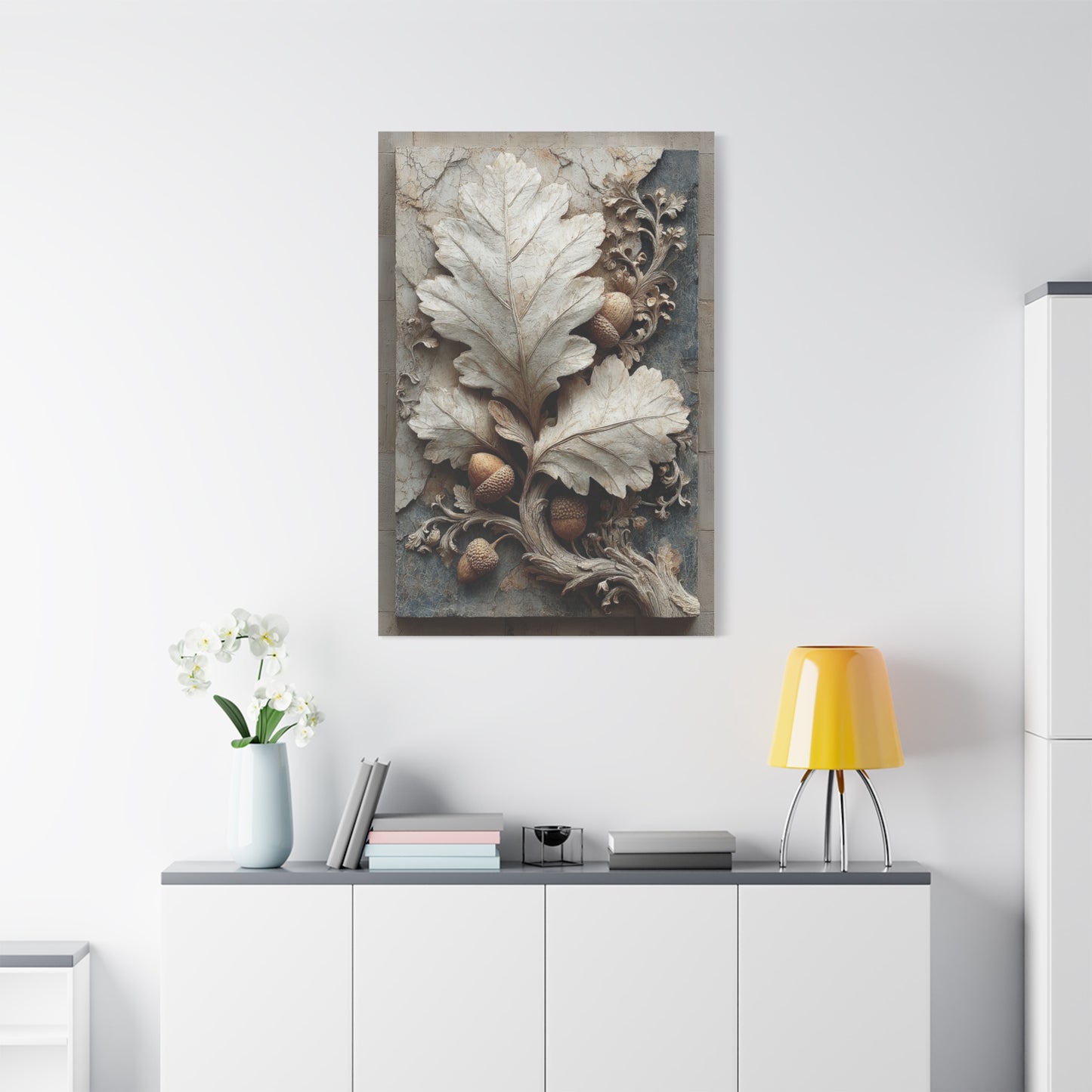 Autumn Oak Leaf Bas-Relief Wall Art & Canvas Print