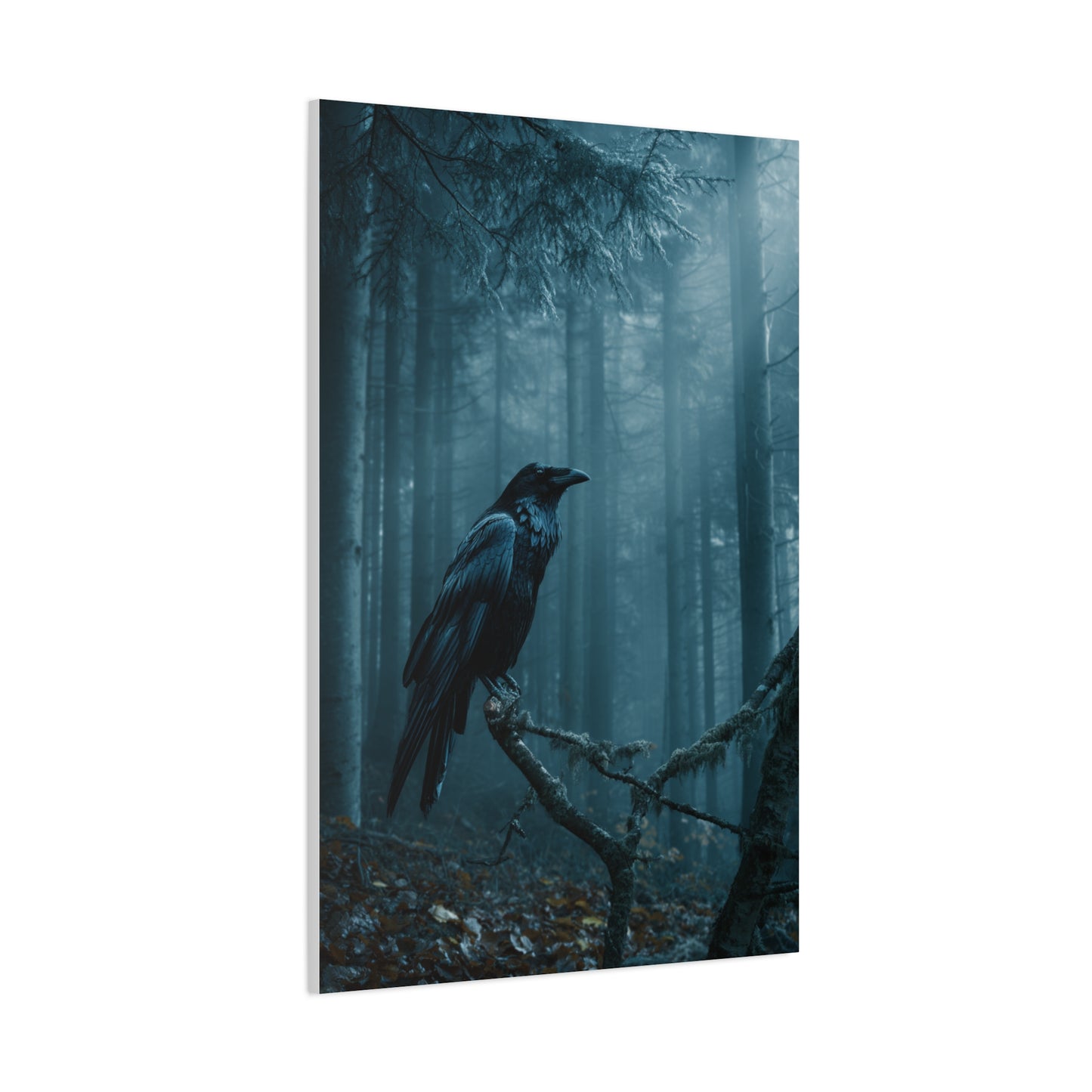 Raven in Twilight Pine Forest Wall Art & Canvas Print