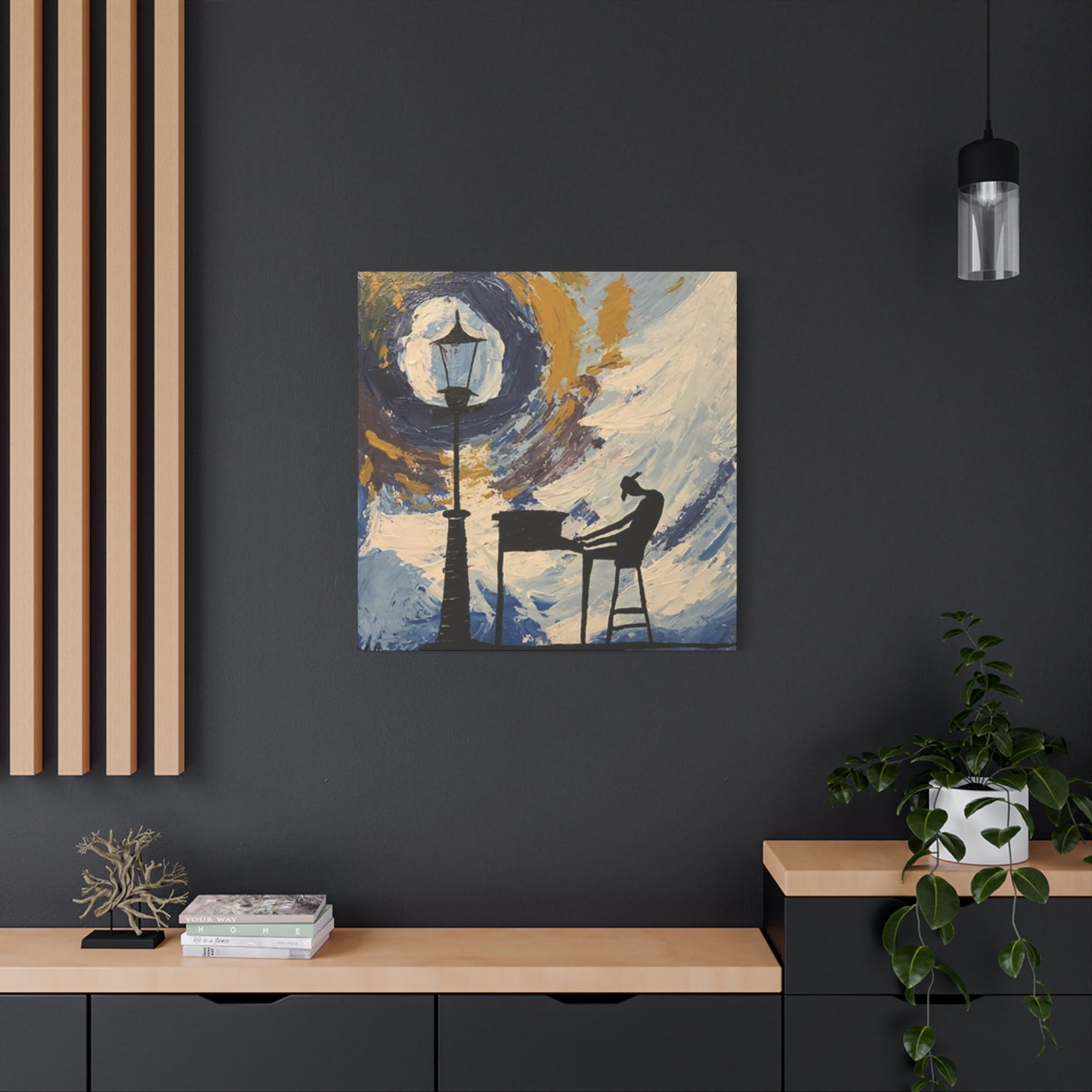 Street Light And Piano Painting Wall Art & Canvas Prints