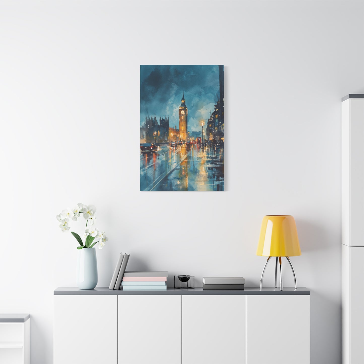 Rainy London Big Ben Reflection Wall Art & Canvas Print