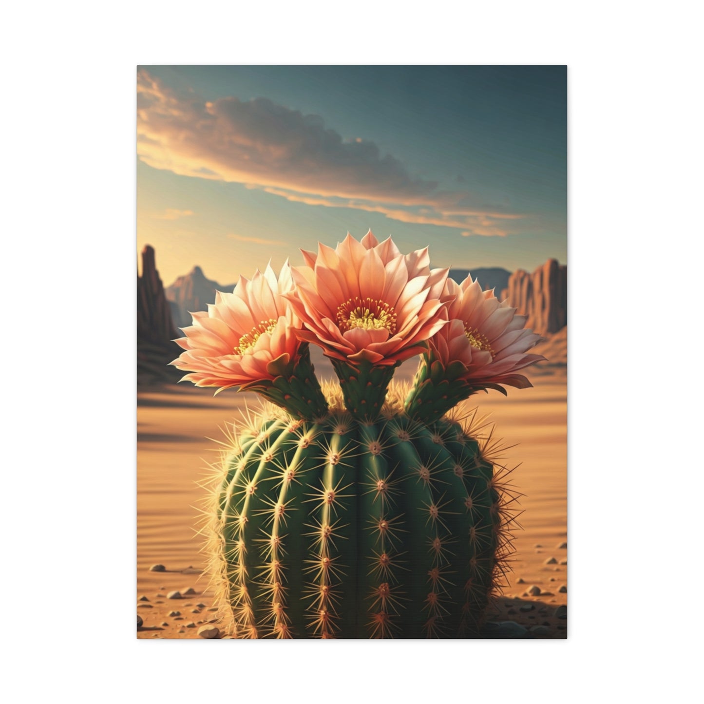 Desert Bloom Barrel Cactus Landscape Wall Art & Canvas Prints