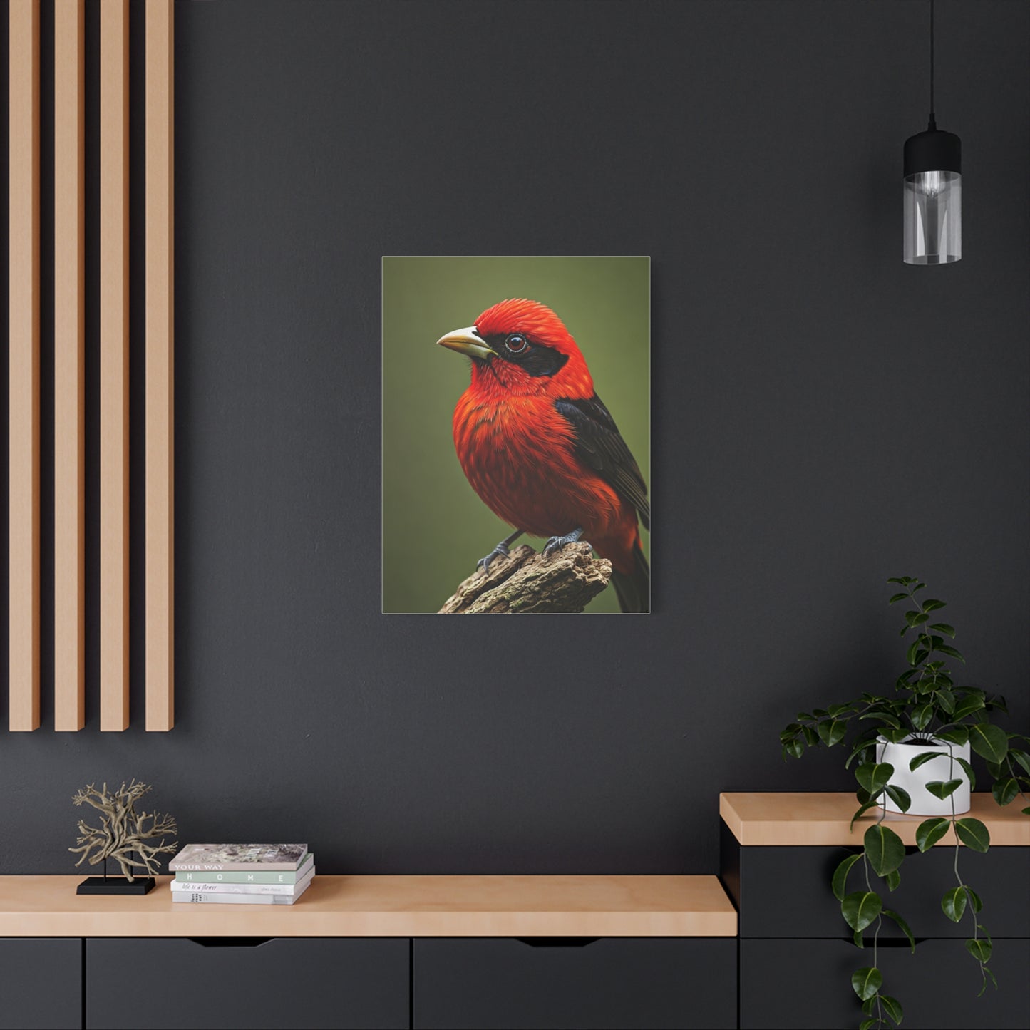 Scarlet Tanager Perched on Forest Branch Wall Art & Canvas Print
