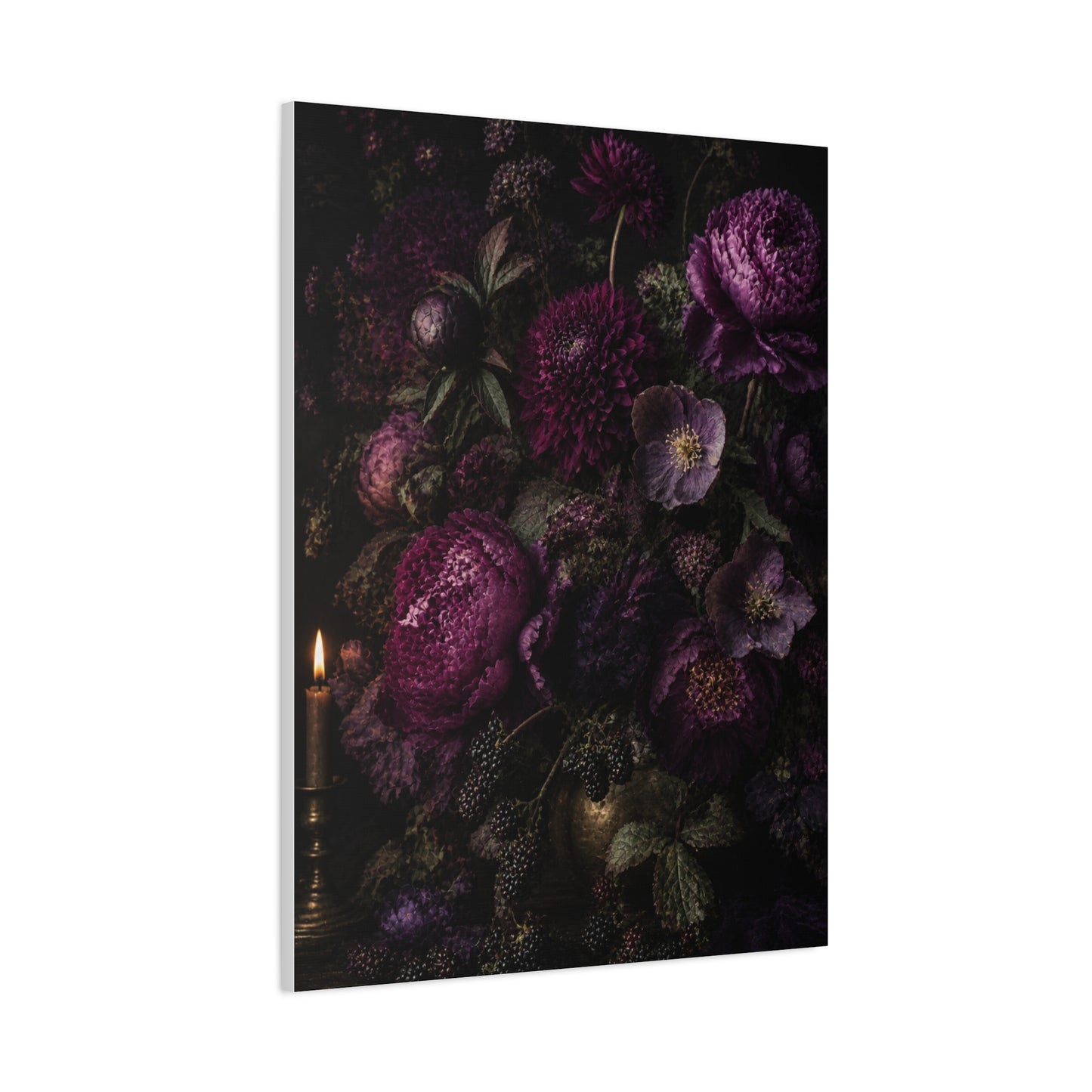 Dark Floral Still Life Candlelight Wall Art & Canvas Print