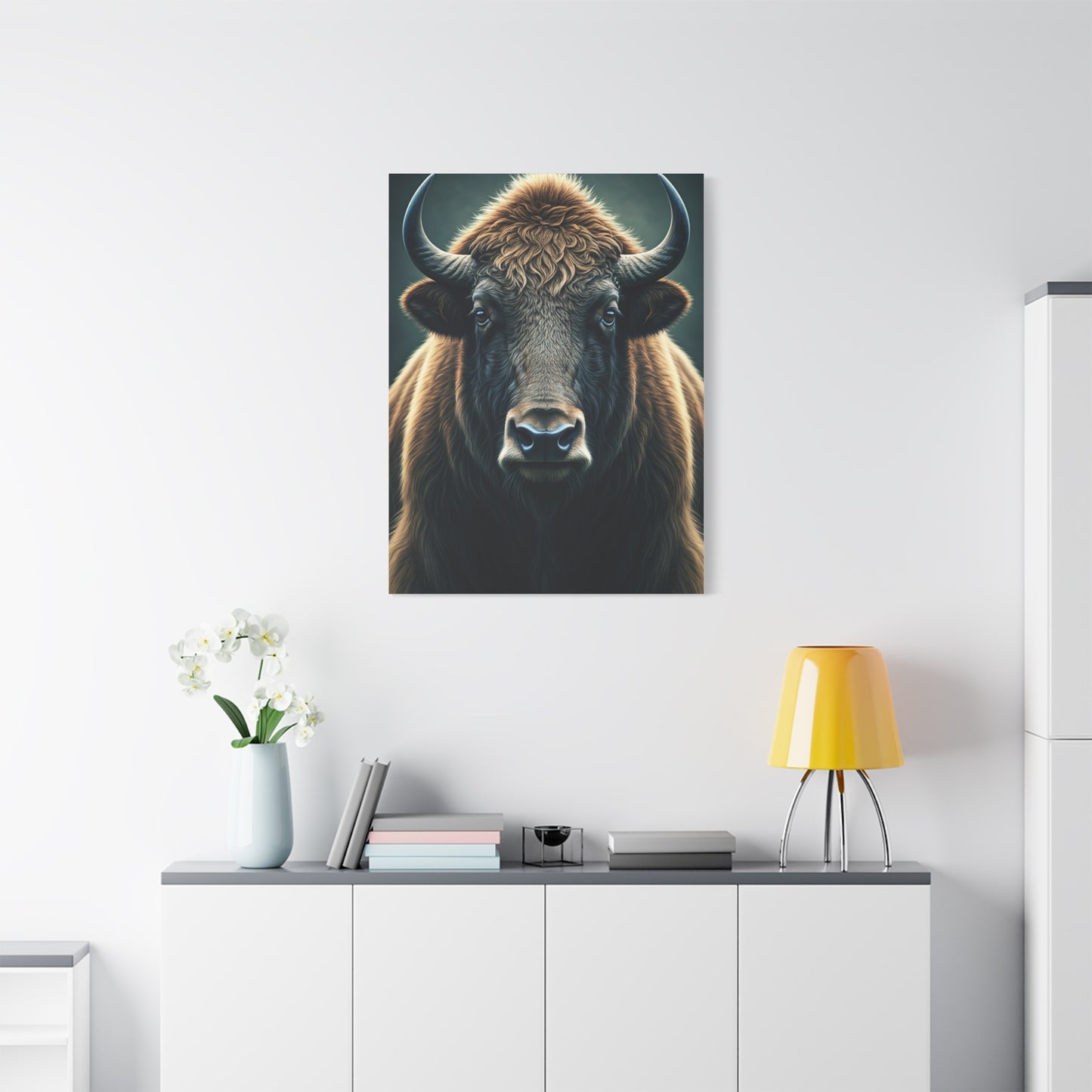 American Bison Frontal Portrait with Dramatic Overcast Lighting Wall Art & Canvas Print