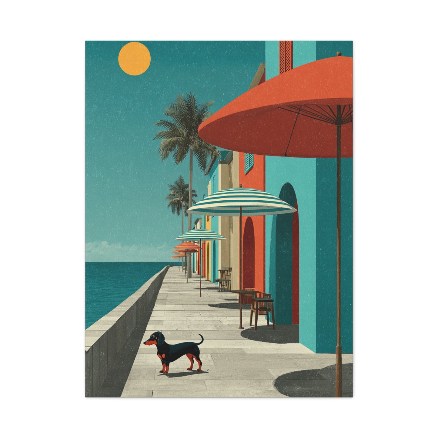 Dachshund Seaside Promenade Wall Art & Canvas Print