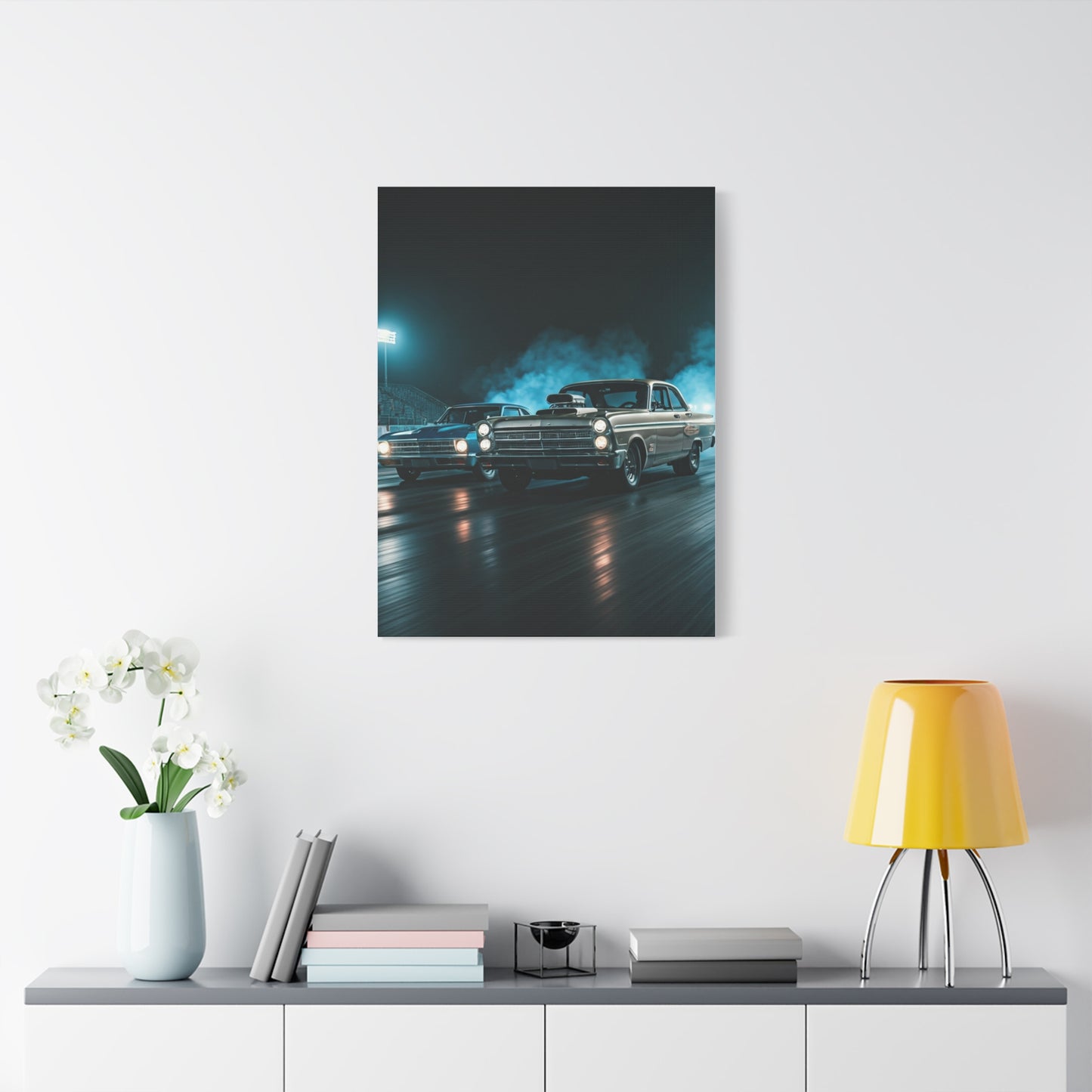1967 Dodge Coronet Super Stock vs Chevrolet Biscayne 409 Drag Duel Wall Art & Canvas Prints