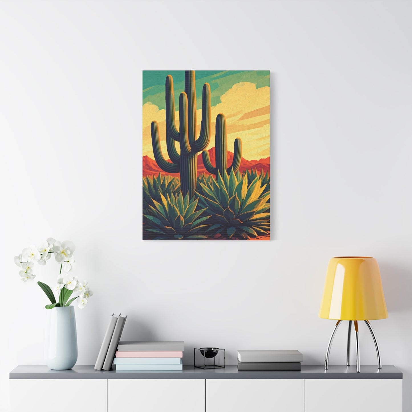 Southwestern Saguaro and Agave Desert Illustration Wall Art & Canvas Prints