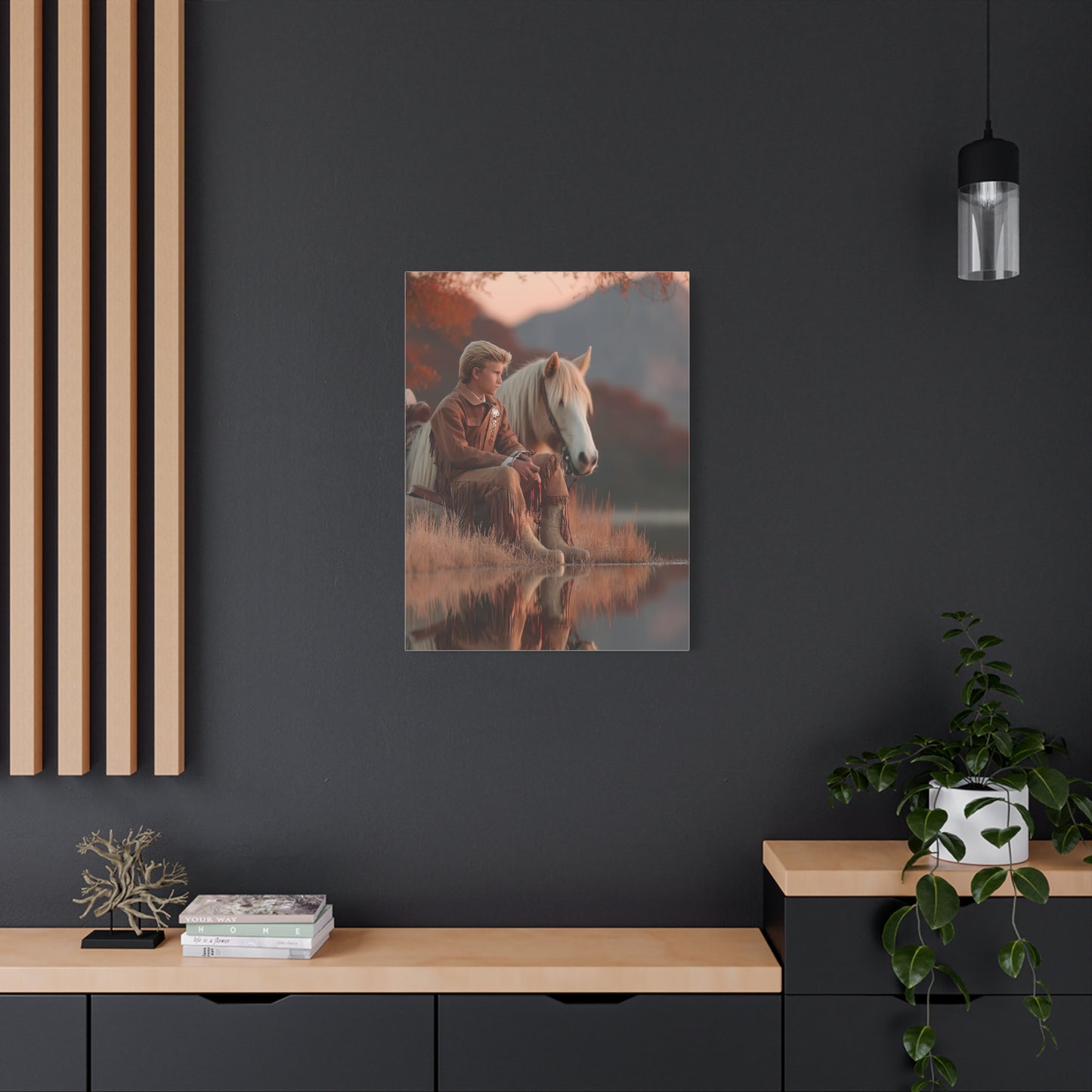 Young Cowboy by the River Wall Art & Canvas Print