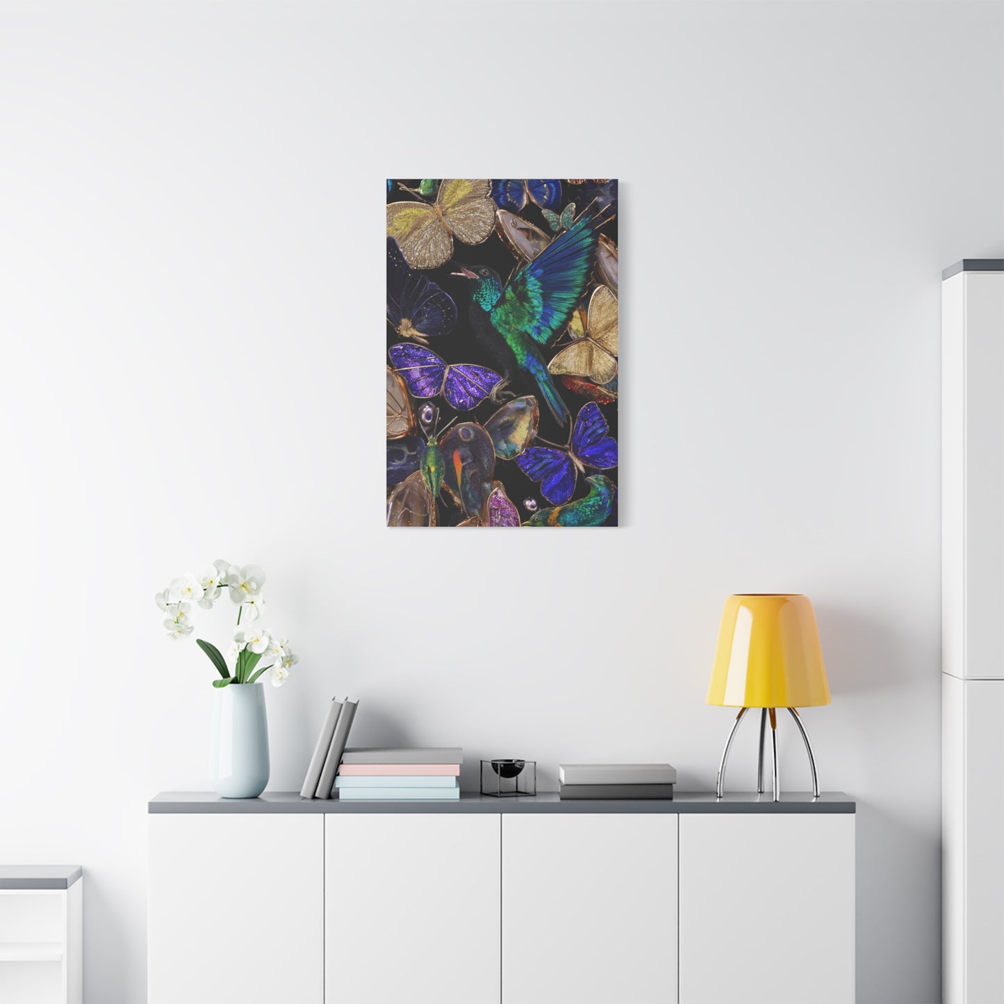 Jewel Tone Hummingbird and Butterfly Collection Wall Art & Canvas Print