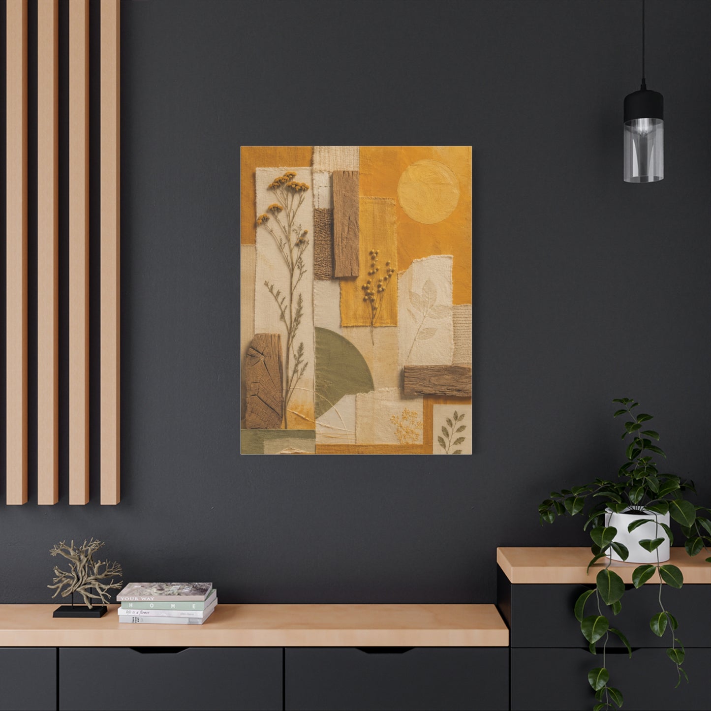 Mixed Media Botanical Collage Mustard Composition Wall Art & Canvas Print