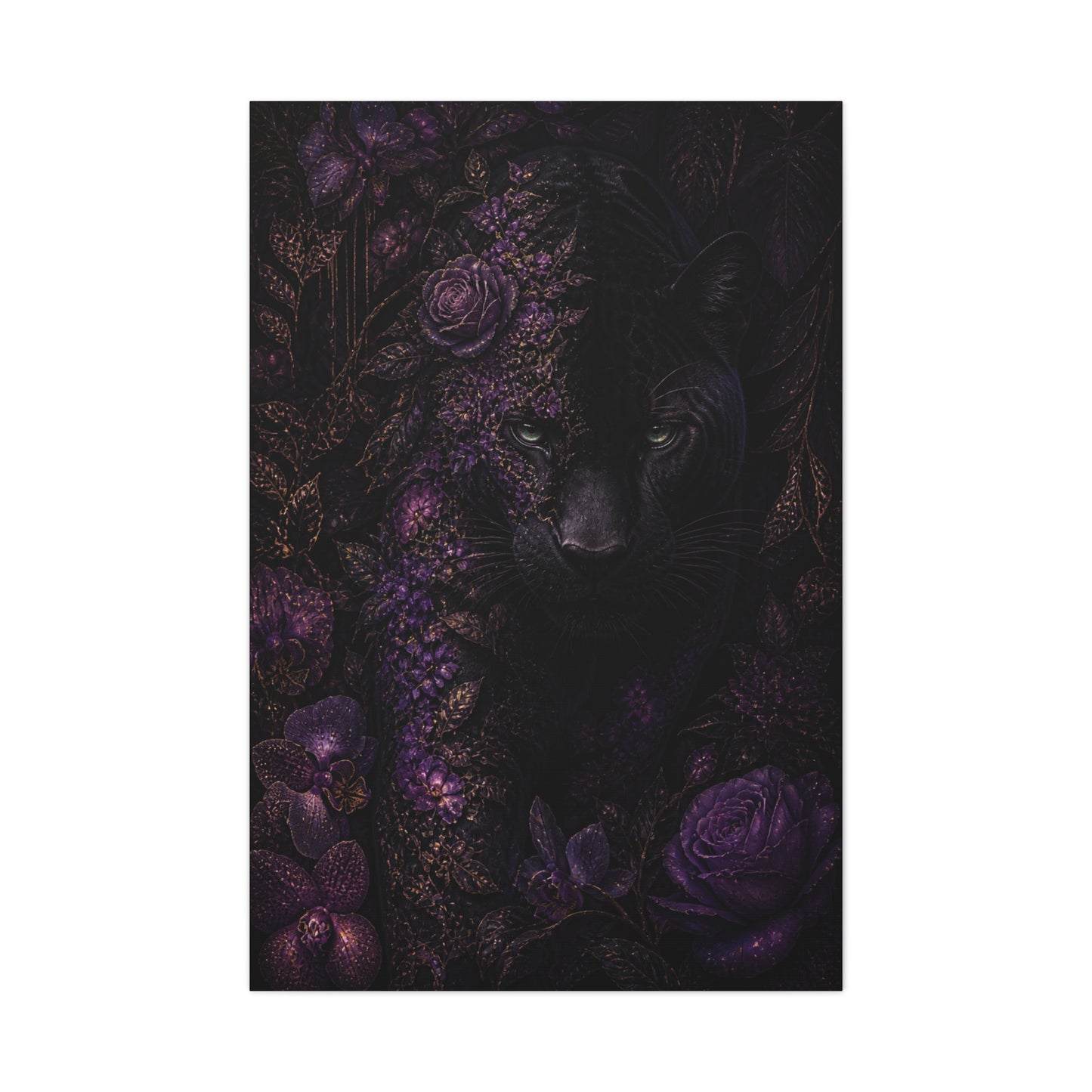 Black Panther Floral Jungle Portrait Wall Art & Canvas Print