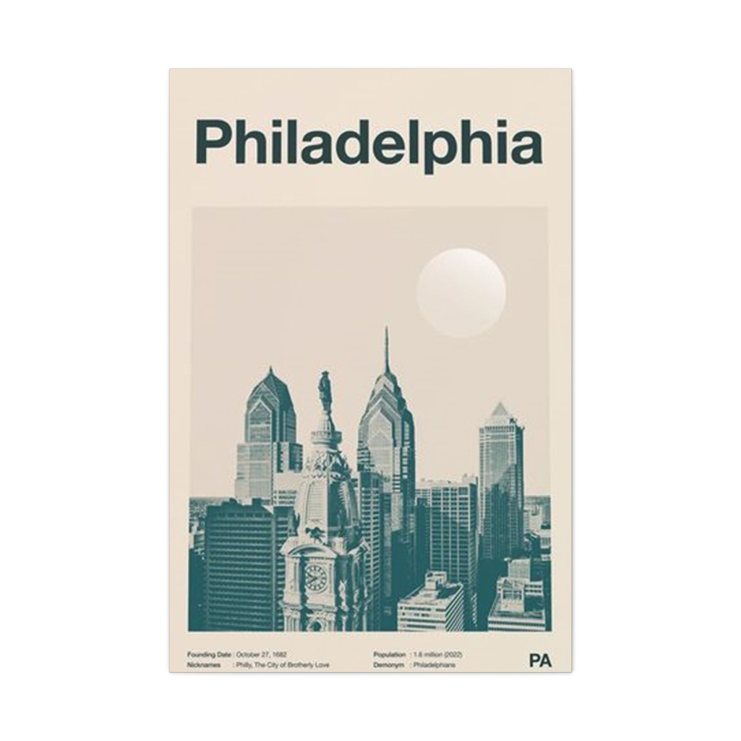 Philadelphia Pennsylvania Skyline Wall Art & Canvas Prints