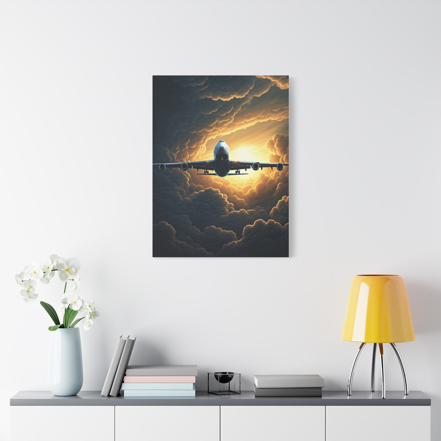 Golden Cloud Break Airplane Wall Art & Canvas Prints