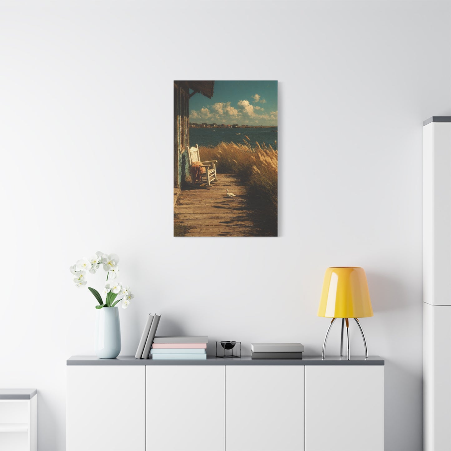Farmhouse Lakeside Porch Scene Wall Art & Canvas Print