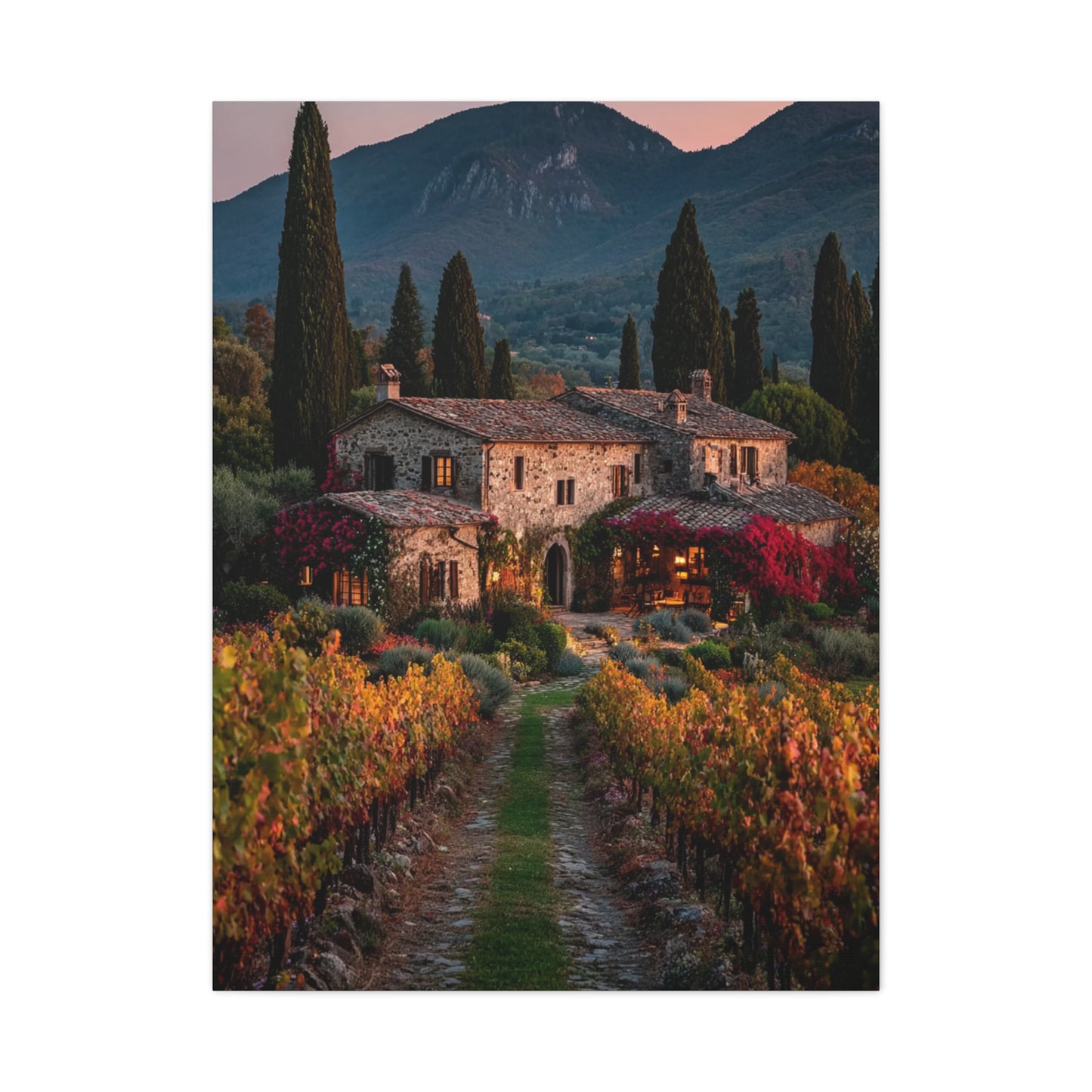 Tuscan Vineyard Autumn Villa Wall Art & Canvas Print