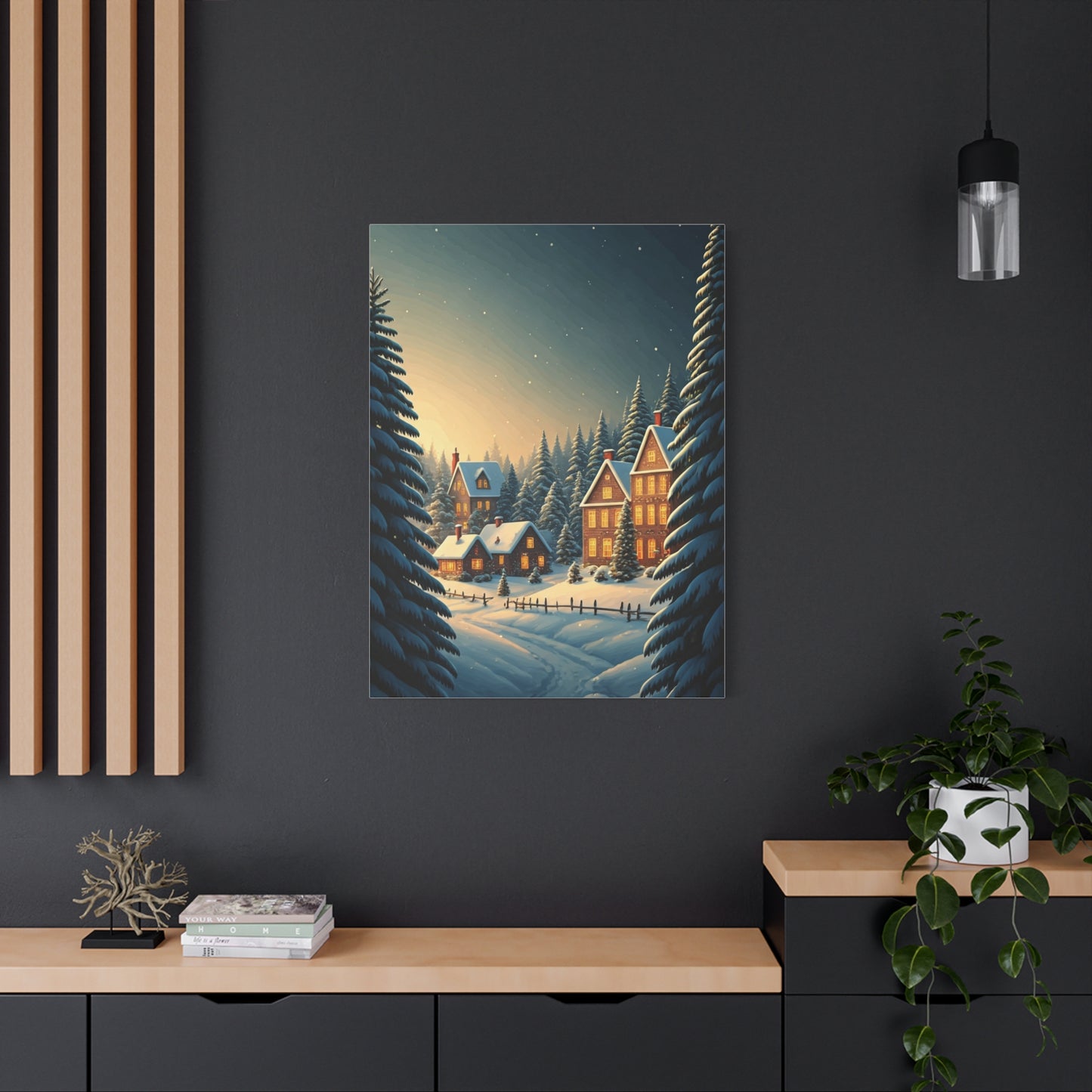 Snowy Christmas Village Under Winter Stars Wall Art & Canvas Print