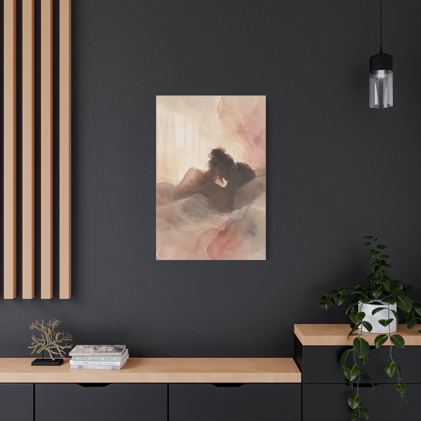 Blush Watercolor Lovers Close Embrace Wall Art & Canvas Print