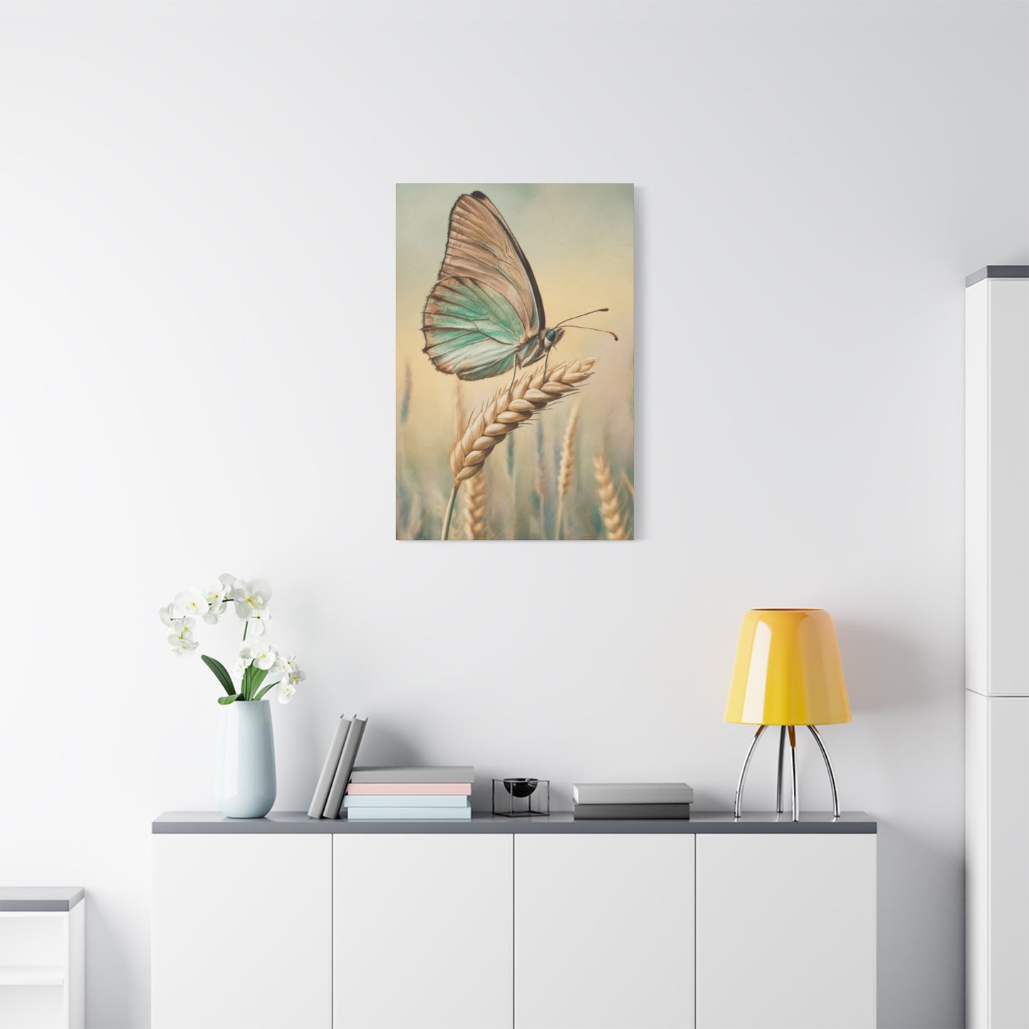 Butterfly on Wheat Crop Painting Wall Art & Canvas Prints