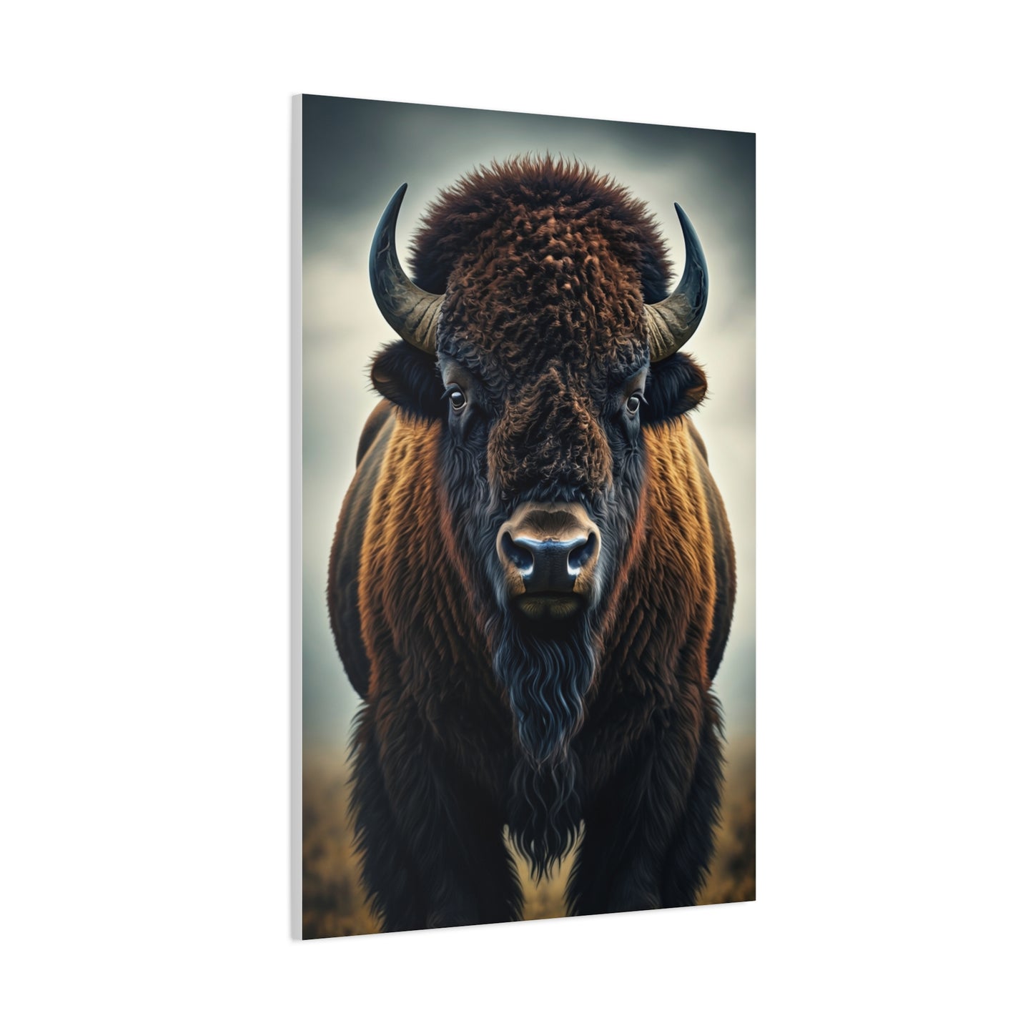 Symmetrical American Bison Portrait with Dramatic Overcast Lighting Wall Art & Canvas Print