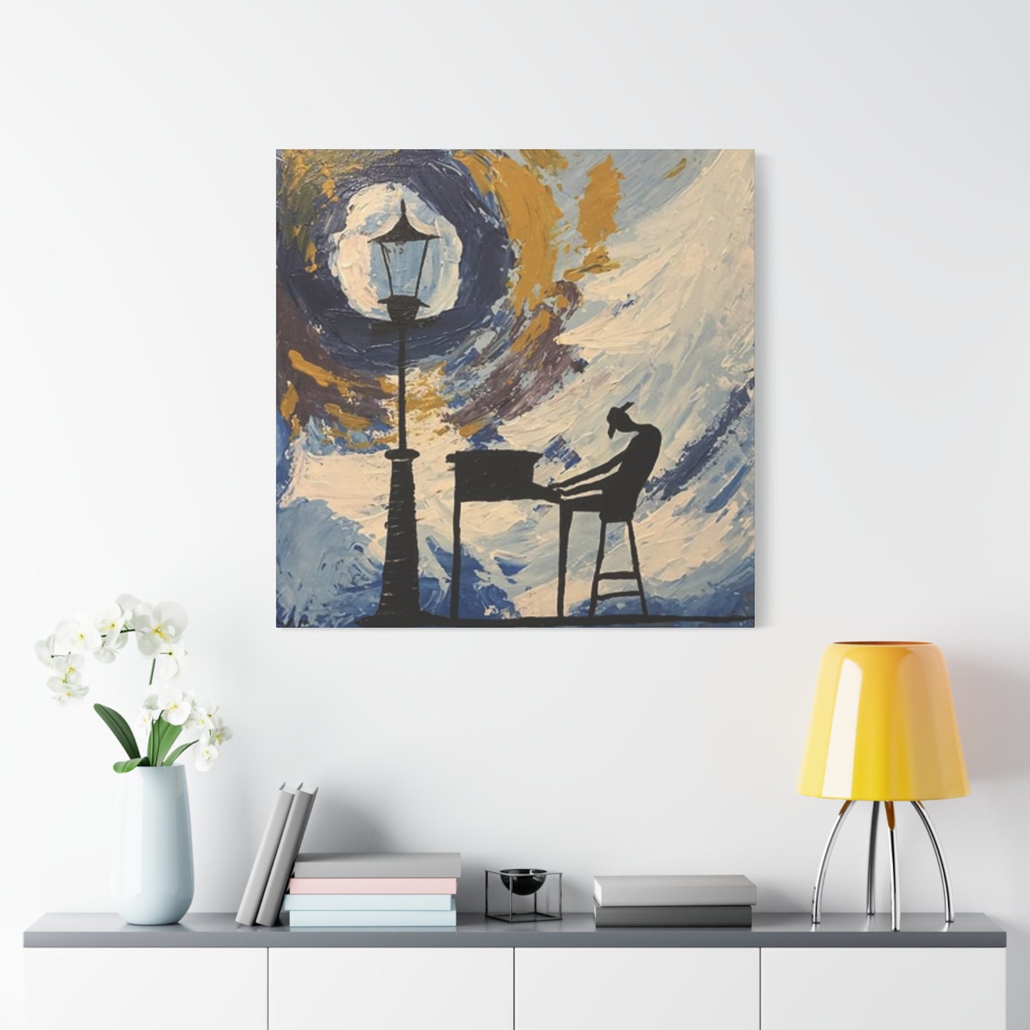 Street Light And Piano Painting Wall Art & Canvas Prints