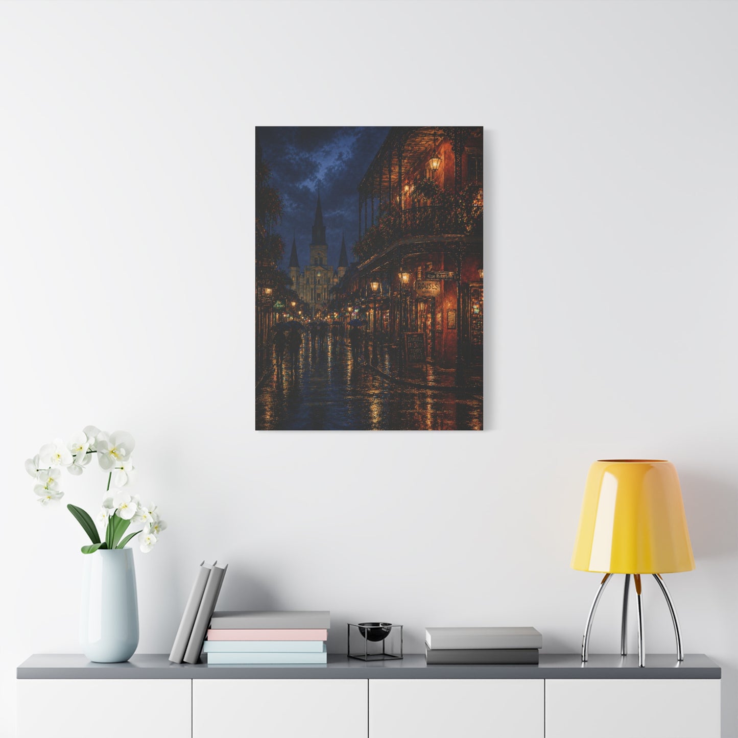 Rainy French Quarter Night Scene Wall Art & Canvas Print