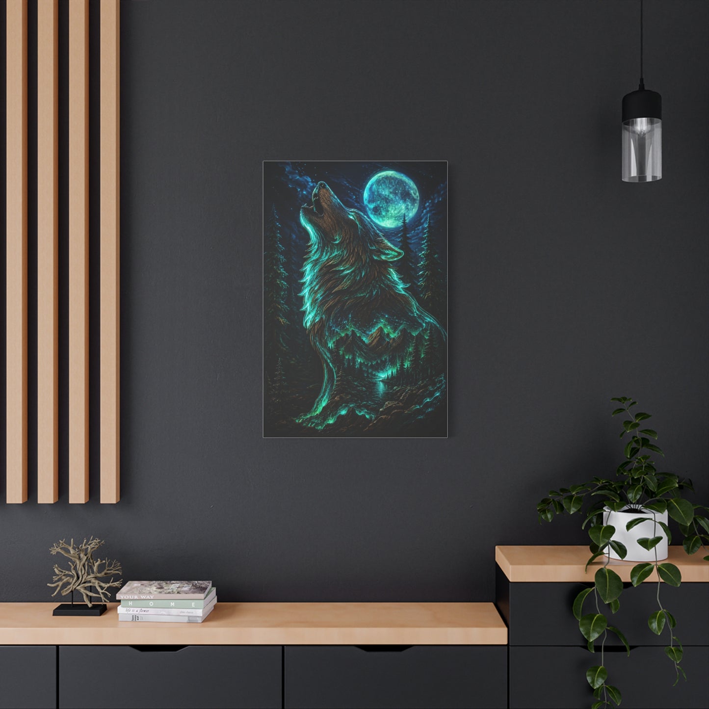 Celestial Spirit Wolf Dual Form Scene Wall Art & Canvas Print