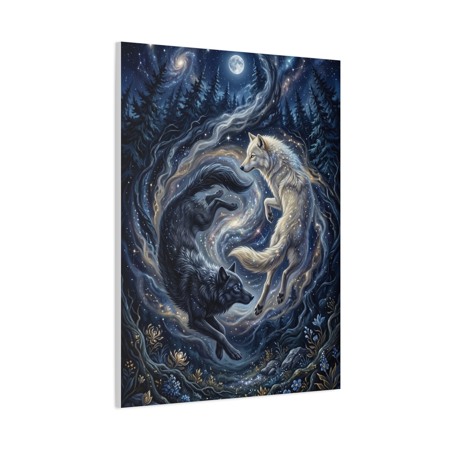Yin Yang Cosmic Wolves Balance Scene Wall Art & Canvas Print