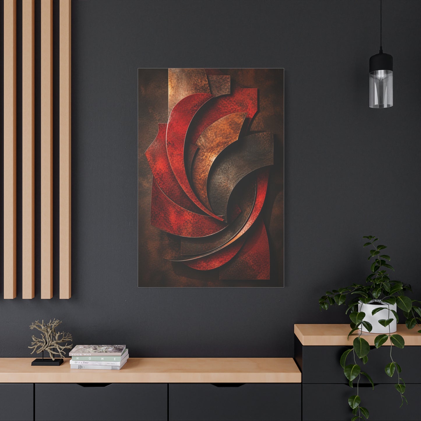 Sculptural Red Metal Wave Composition Wall Art & Canvas Print