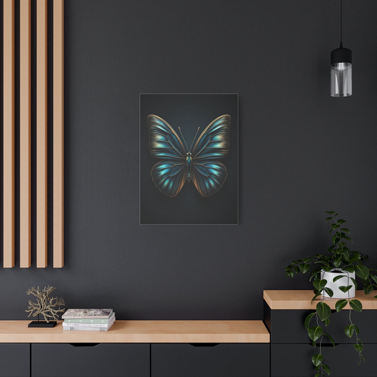 Midnight Blue Butterfly Symmetry Portrait Wall Art & Canvas Prints