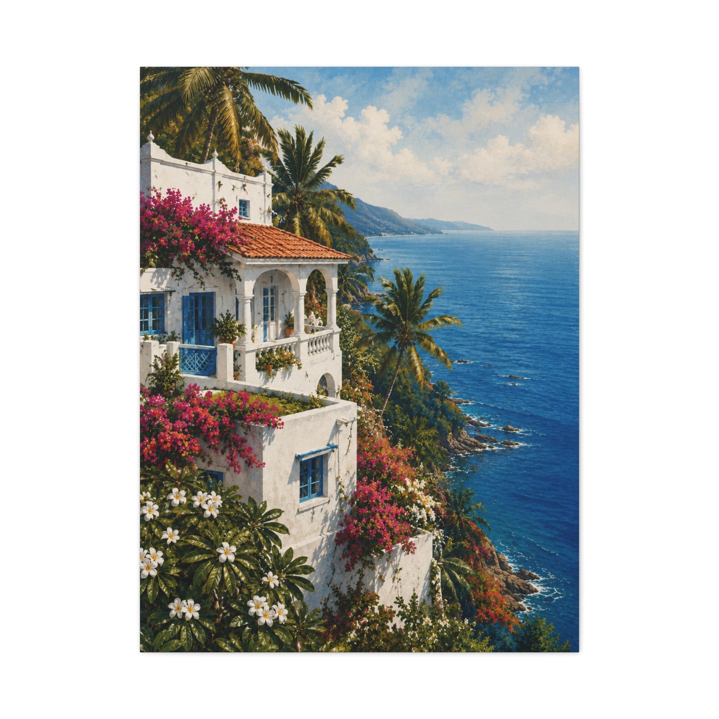 Mediterranean Coastal Villa Escape Tropical Wall Art & Canvas Print