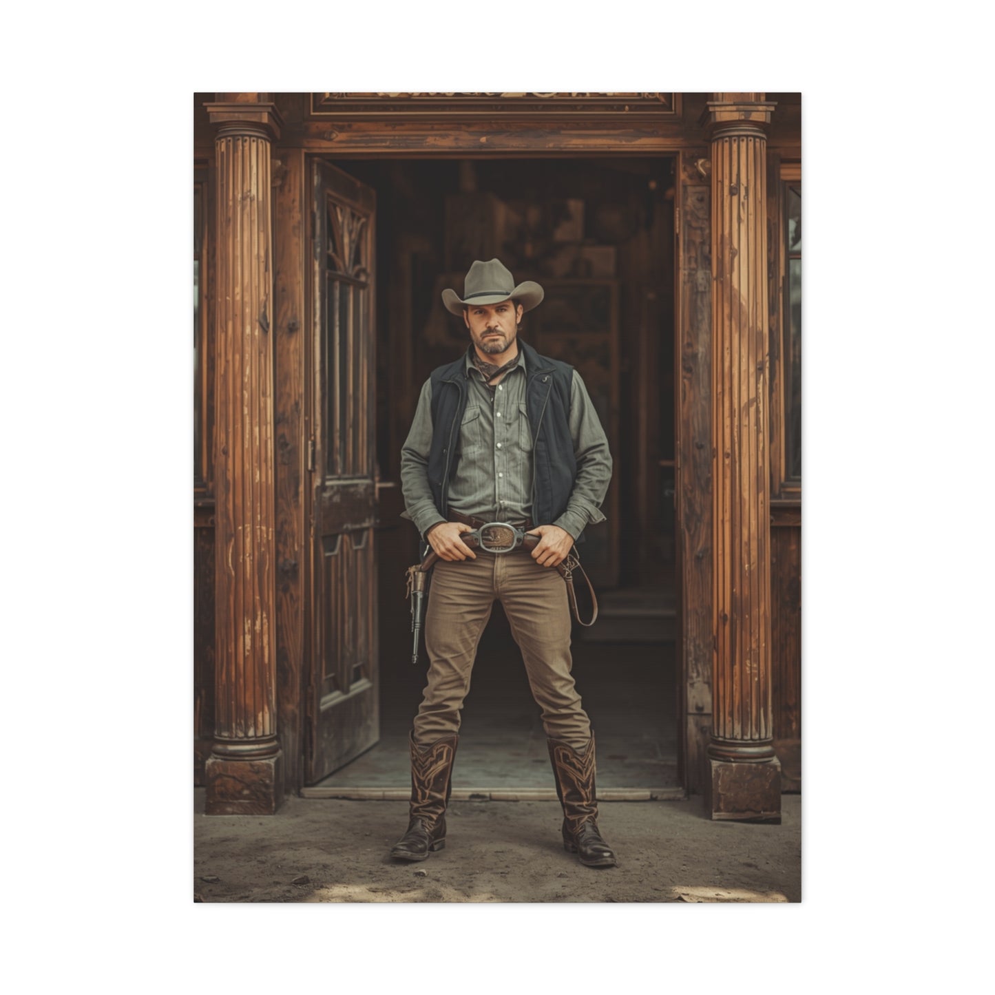 Gunslinger Outside the Saloon Wall Art & Canvas Print