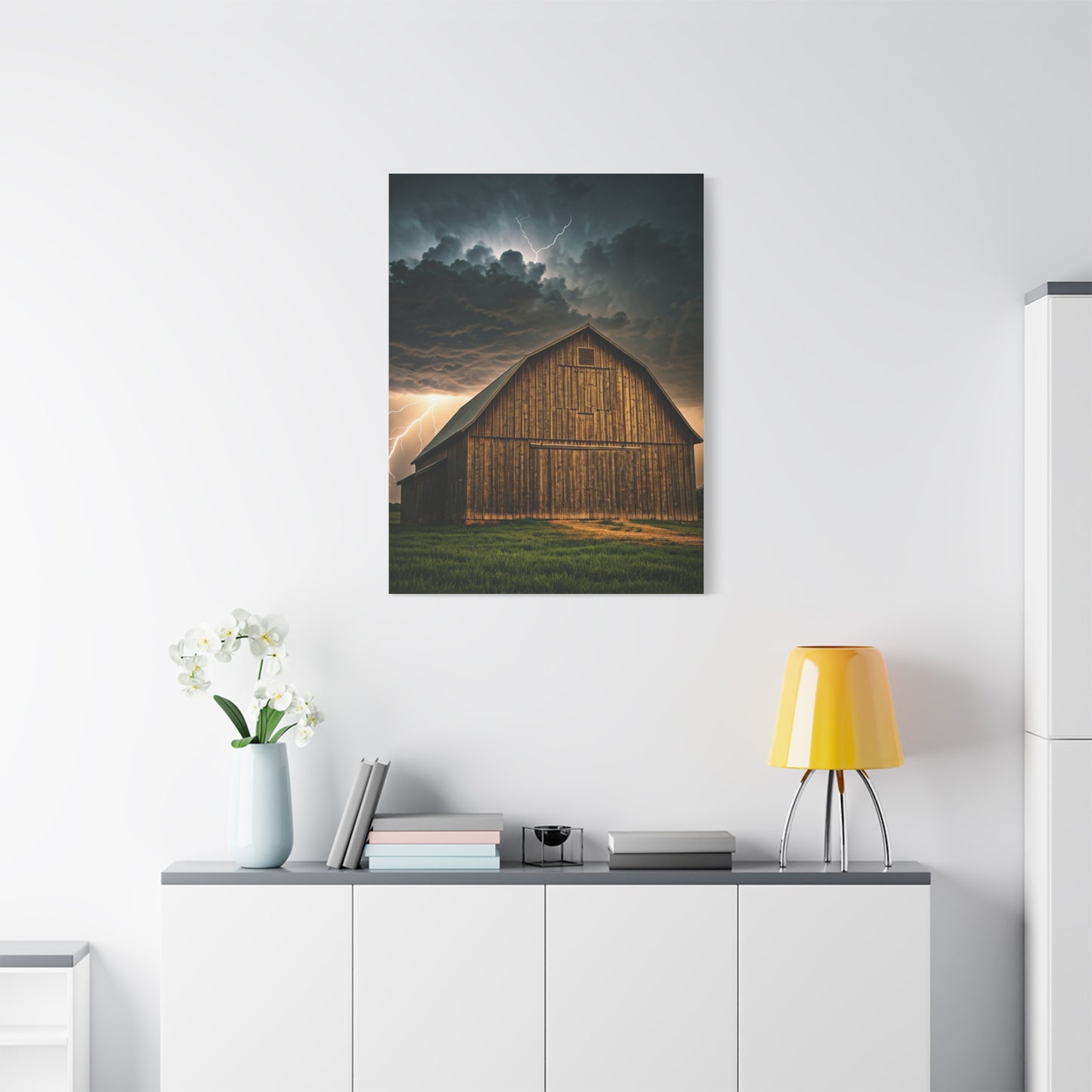 Stormlit Barn in the Open Fields Wall Art & Canvas Prints
